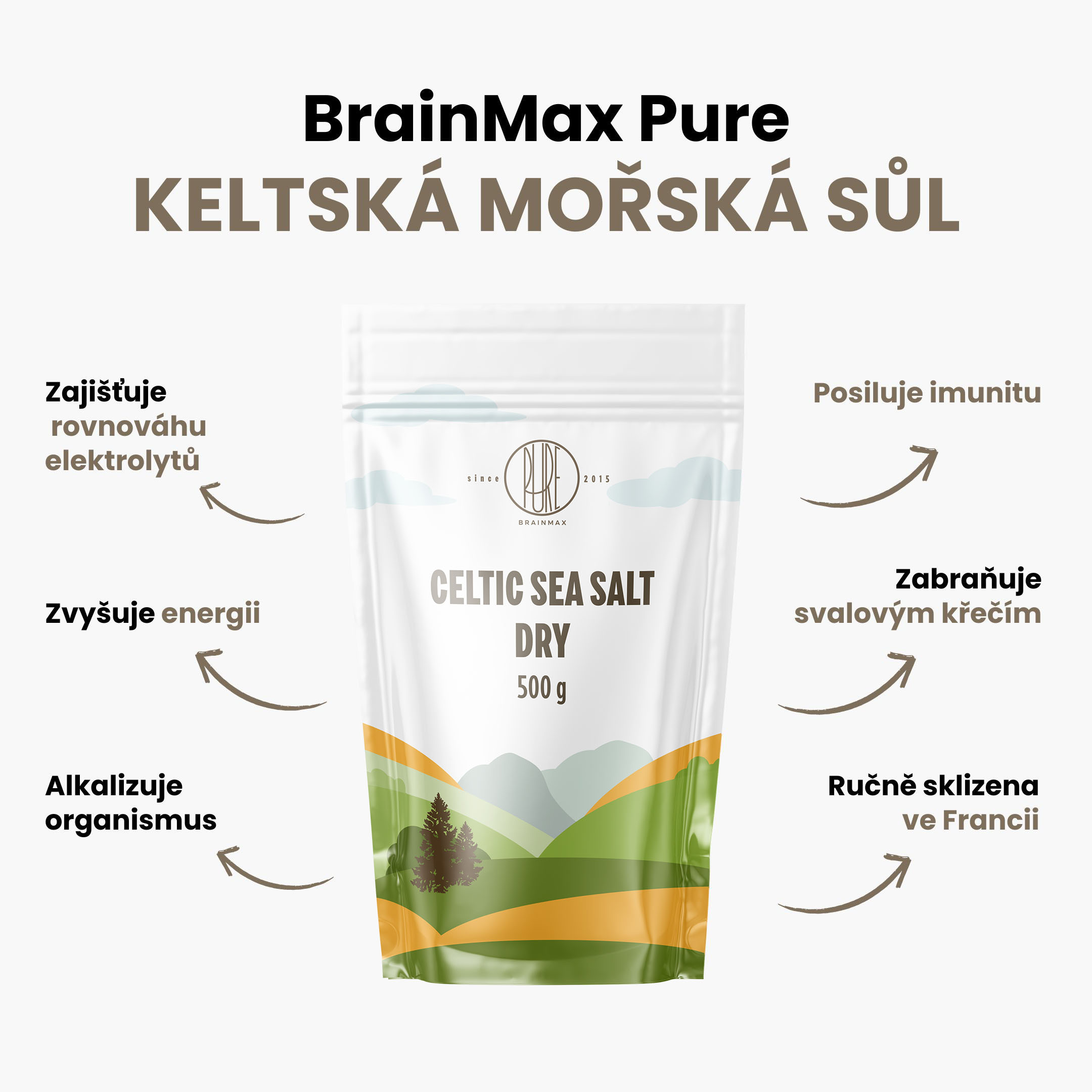 BrainMax Pure Keltská mořská sůl, suchá, 500 g Obrázek