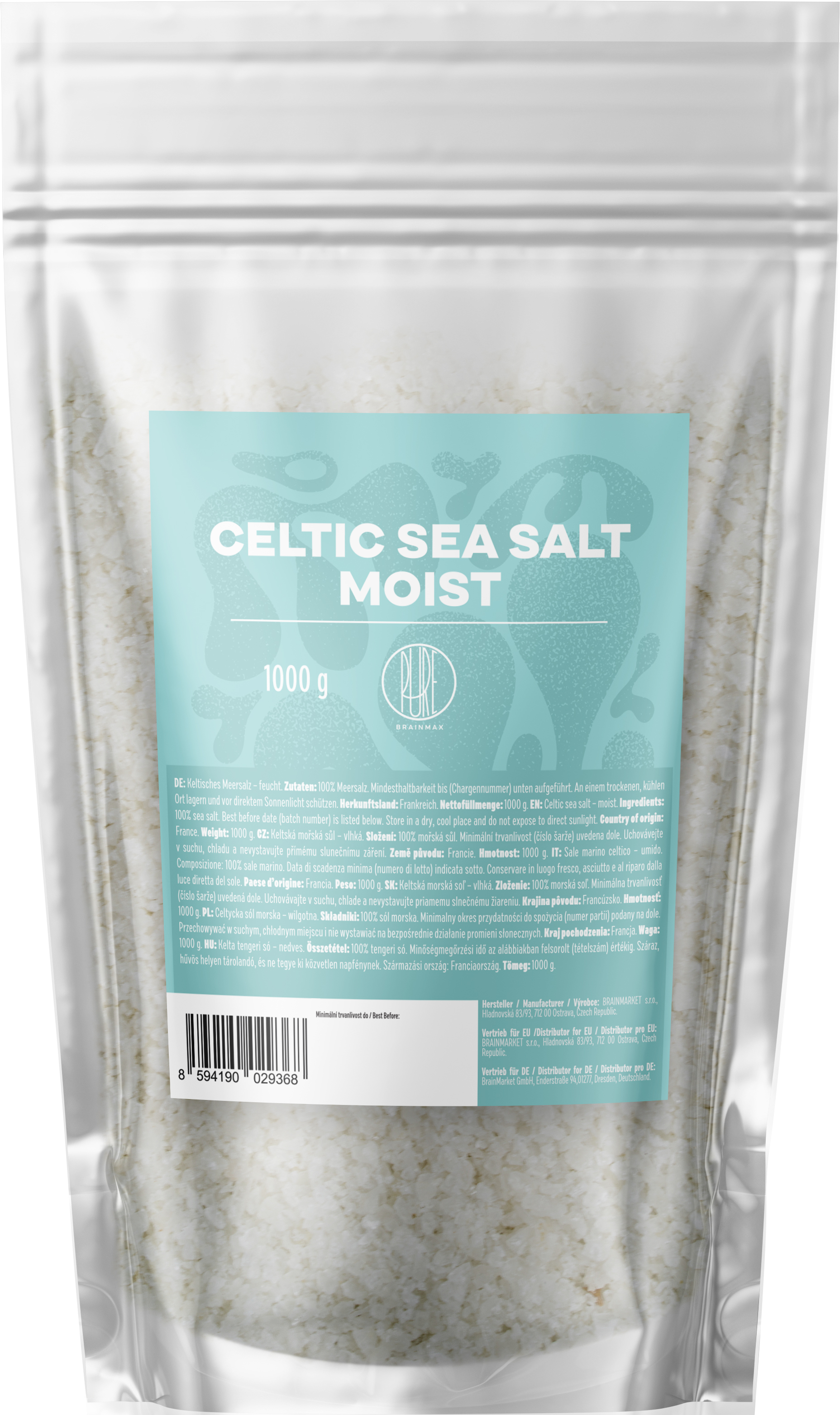 BrainMax Pure® Celtic Sea Salt, Moist, Keltská mořská sůl, vlhká, 1000 g