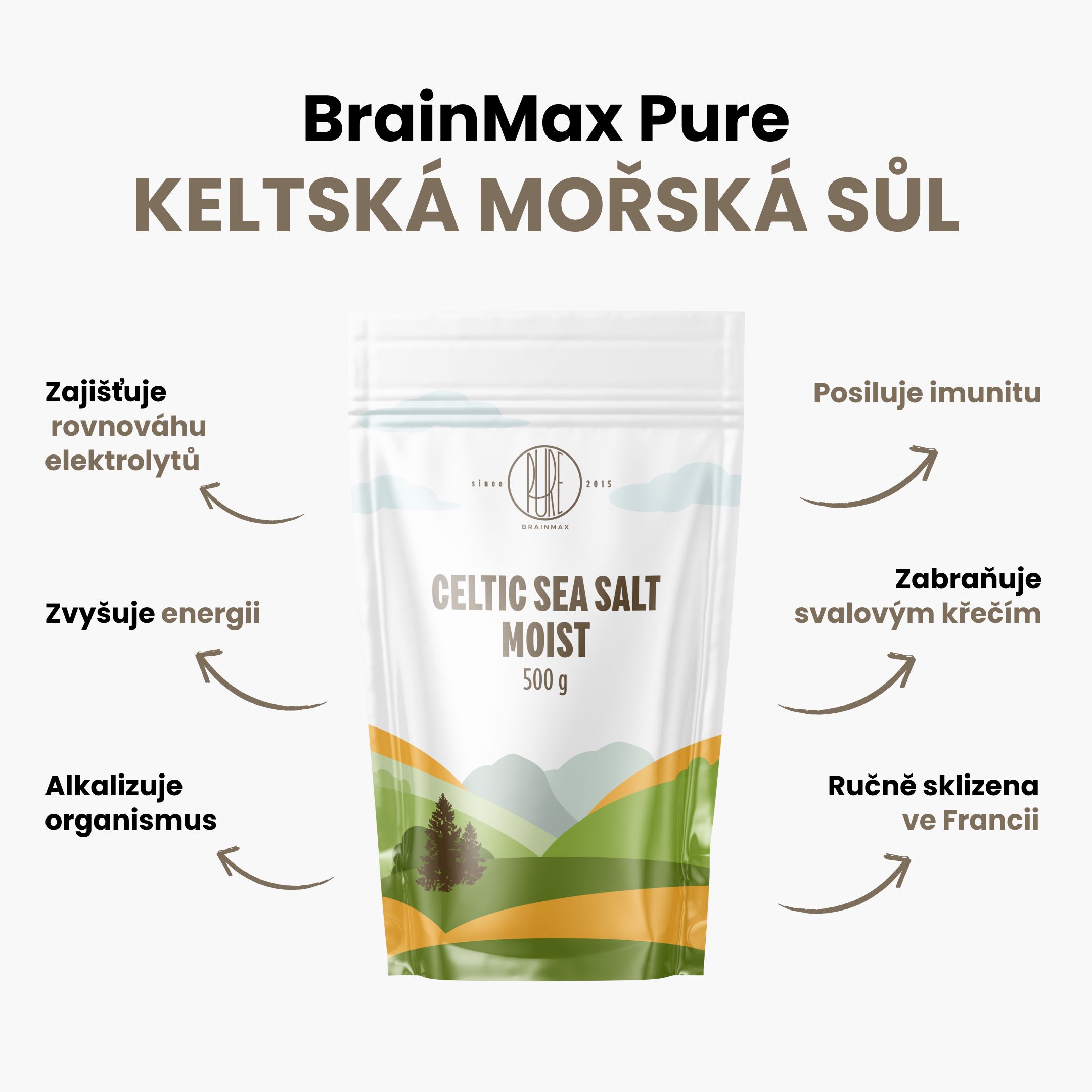 BrainMax Pure Cetlic Sea Salt, Moist, Keltská mořská sůl, vlhká, 500 g Keltská mořská sůl