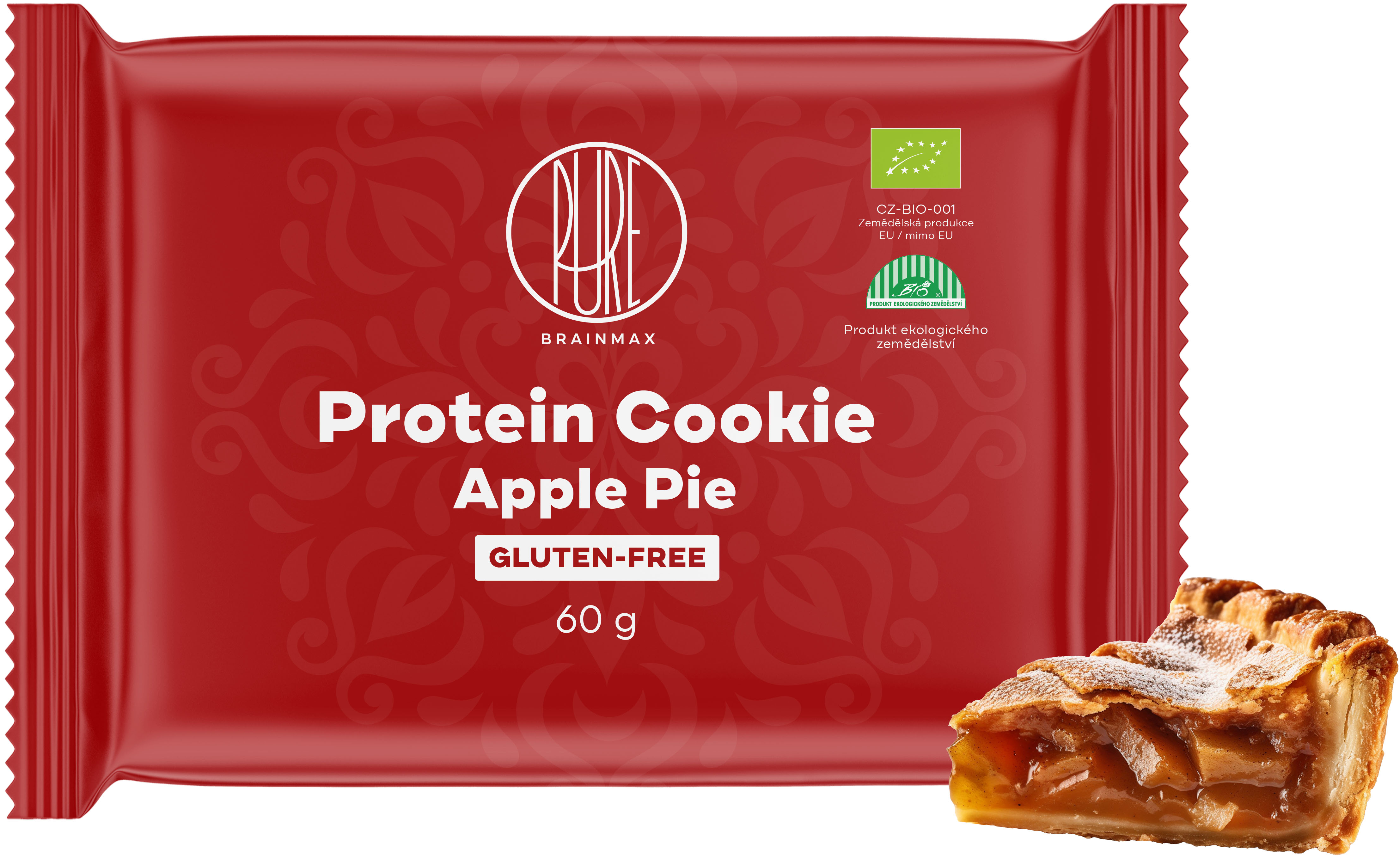 Levně BrainMax Pure Protein Cookie, Apple Pie, Jablečný koláč, BIO, 60 g Proteinová sušenka s jablky / *CZ-BIO-001 certifikát