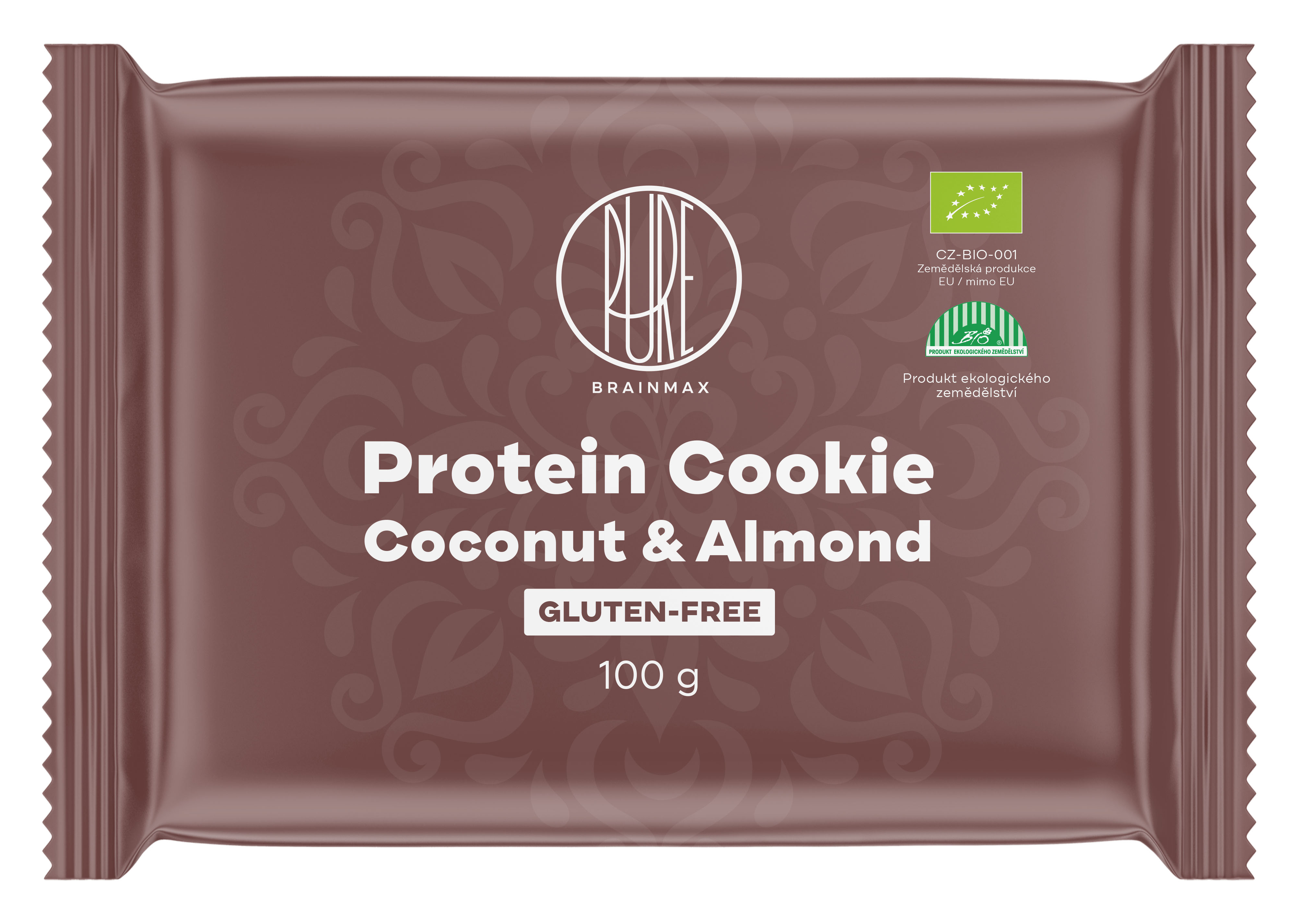 Levně BrainMax Pure Protein Cookie, Kokos & Mandle, BIO, 100 g Proteinová sušenka s kokosem a mandlemi / *CZ-BIO-001 certifikát