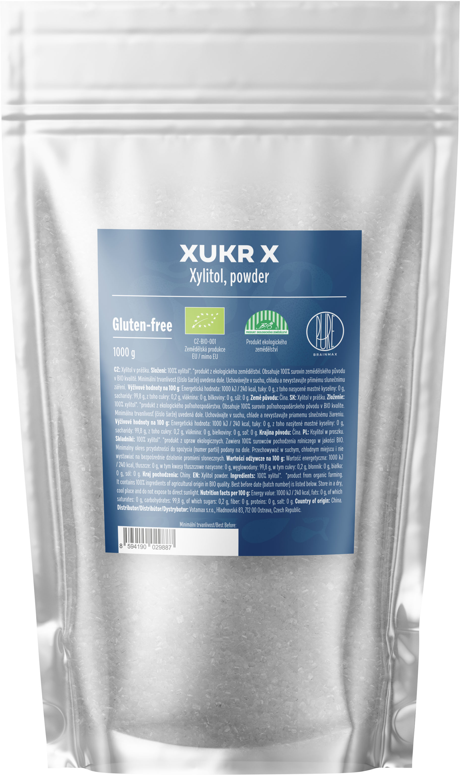 Levně BrainMax Pure Xukr X, xylitol, BIO, 1000 g *CZ-BIO-001 certifikát