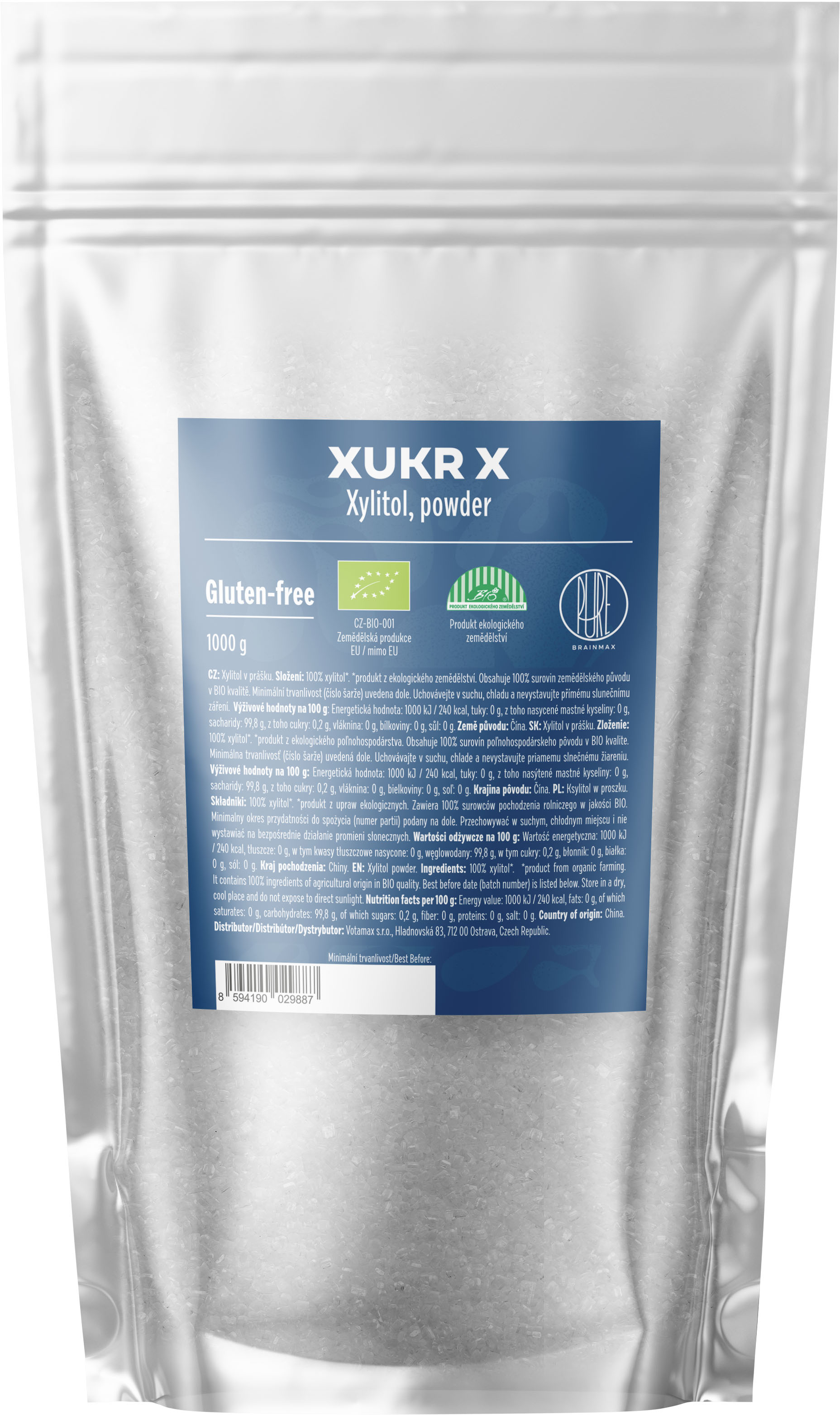 BrainMax Pure Xukr X, xylitol, BIO, 1000 g *CZ-BIO-001 certifikát