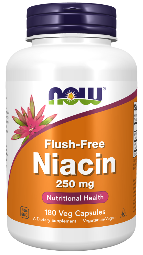 Levně Now® Foods NOW Niacin, Bez vedlejšího účinku zčervenání, 250 mg, 180 rostlinných kapslí