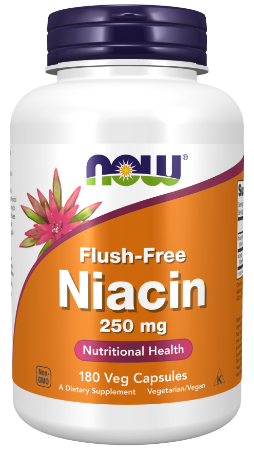 Now® Foods NOW Niacin, Bez vedlejšího účinku zčervenání, 250 mg, 180 rostlinných kapslí