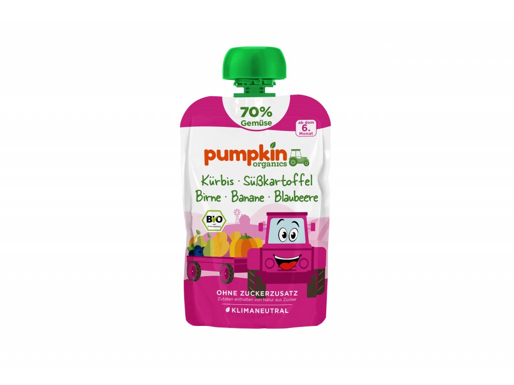 Pumpkin Organics - Zeleninové pyré z dýně, batátu s hruškou, banánem a borůvkou BIO, 100 g Obrázek