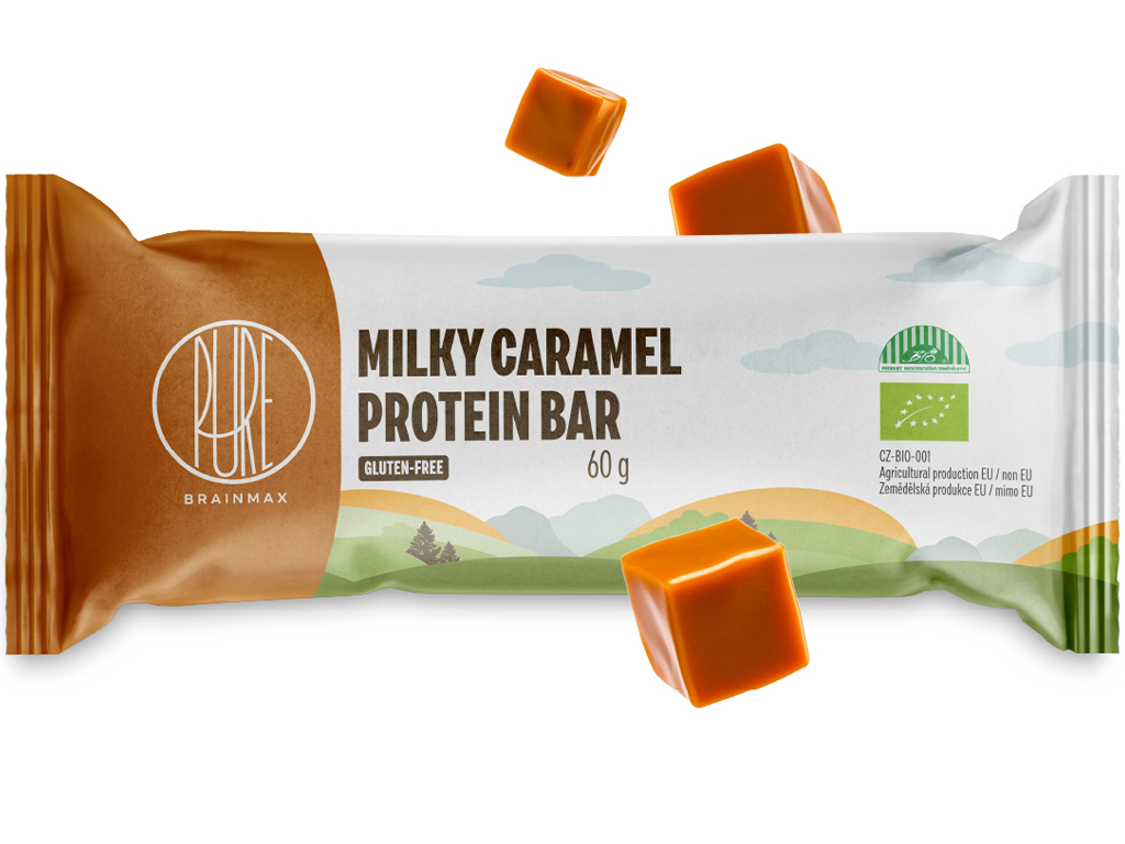 BrainMax Pure Proteinová tyčinka, mléčný karamel, BIO, 60 g Obrázek