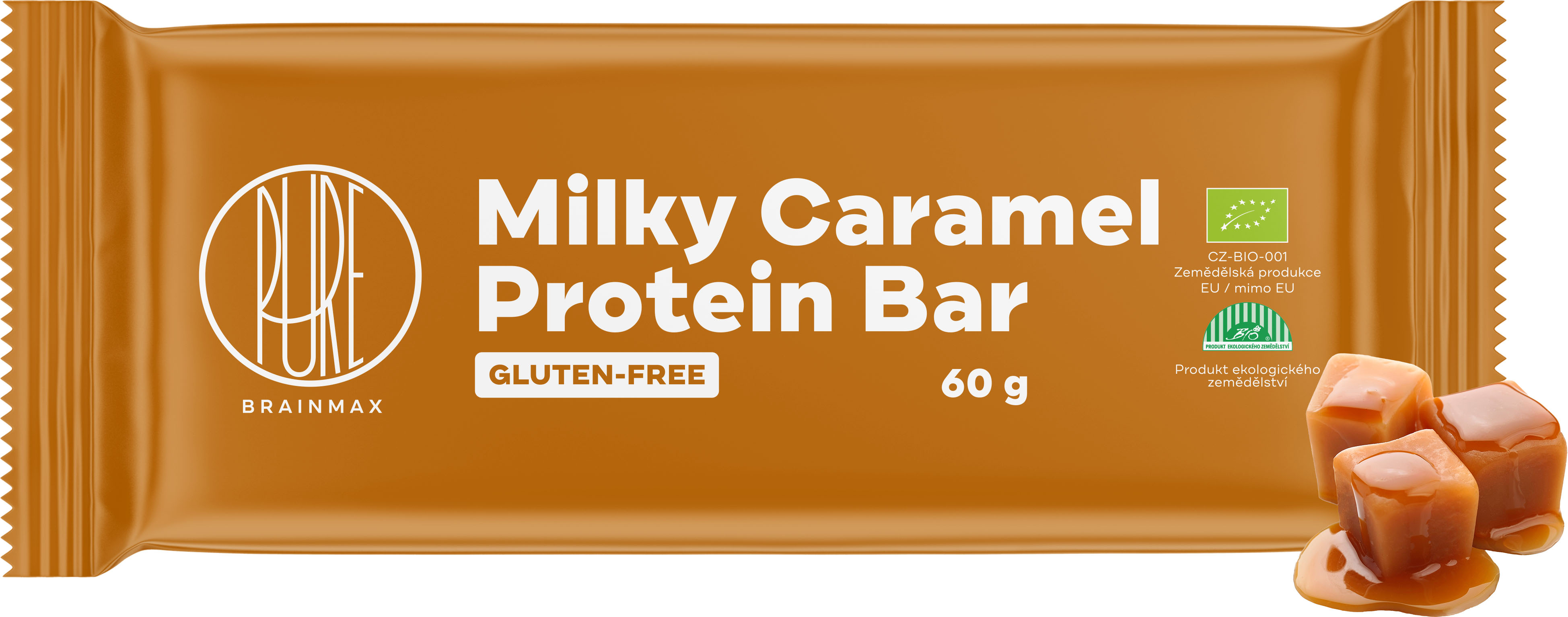 BrainMax Pure Milky Caramel Protein Bar, Proteinová tyčinka, Mléčný karamel, BIO, 60 g *CZ-BIO-001 certifikát / Protein Bar Milky Caramel