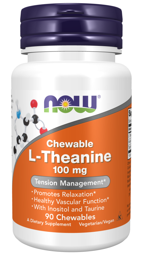 Now® Foods NOW L-theanine 100 mg, Taurin a Inositol, 90 žvýkacích kapslí Obrázek