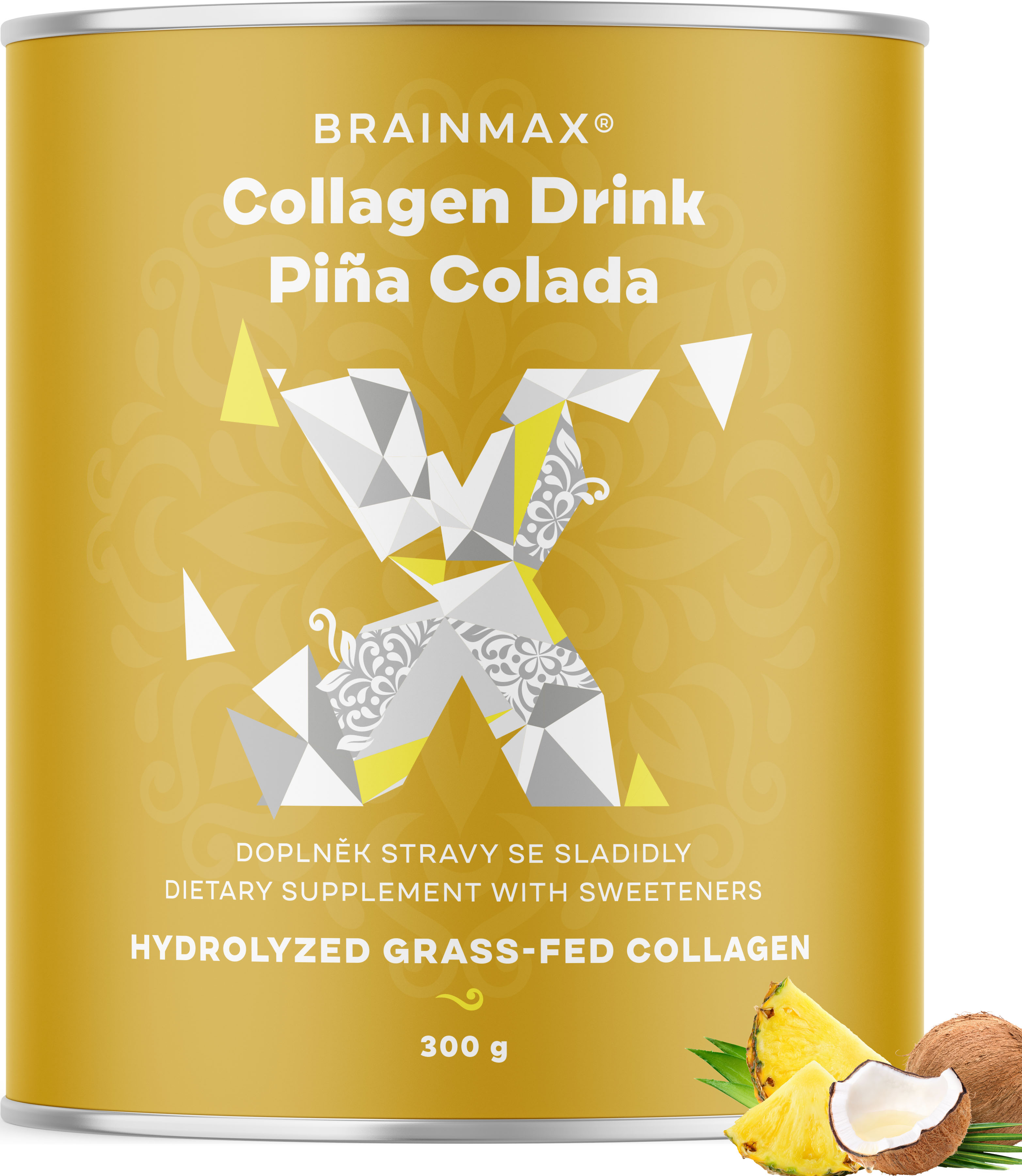 BrainMax Pure Collagen Drink, kolagen nápoj, piña colada, 300 g Hydrolyzovaný grass-fed kolagen, přes 9000 mg na dávku, doplněk stravy