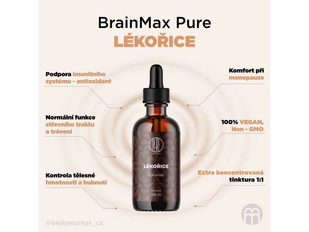 BrainMax Pure Lékořice (Liquorice root), tinktura 1:1, 100 ml Obrázek