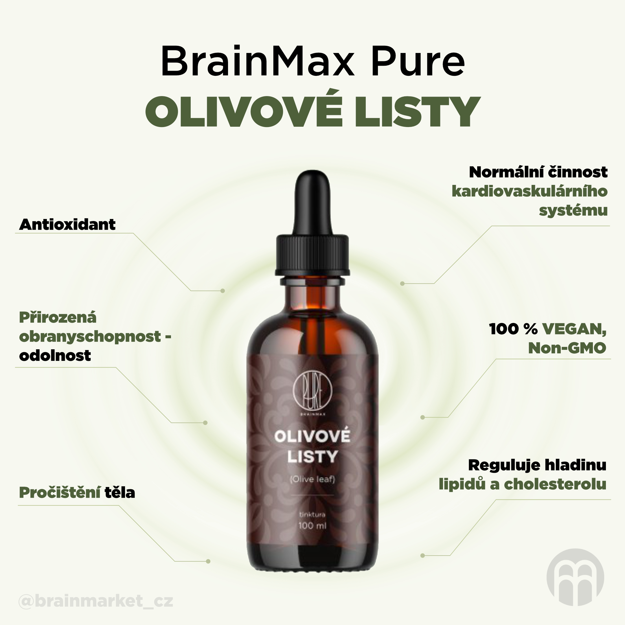 BrainMax Pure Olivové listy (Olive leaf) tinktura 1:3, 100 ml Obrázek