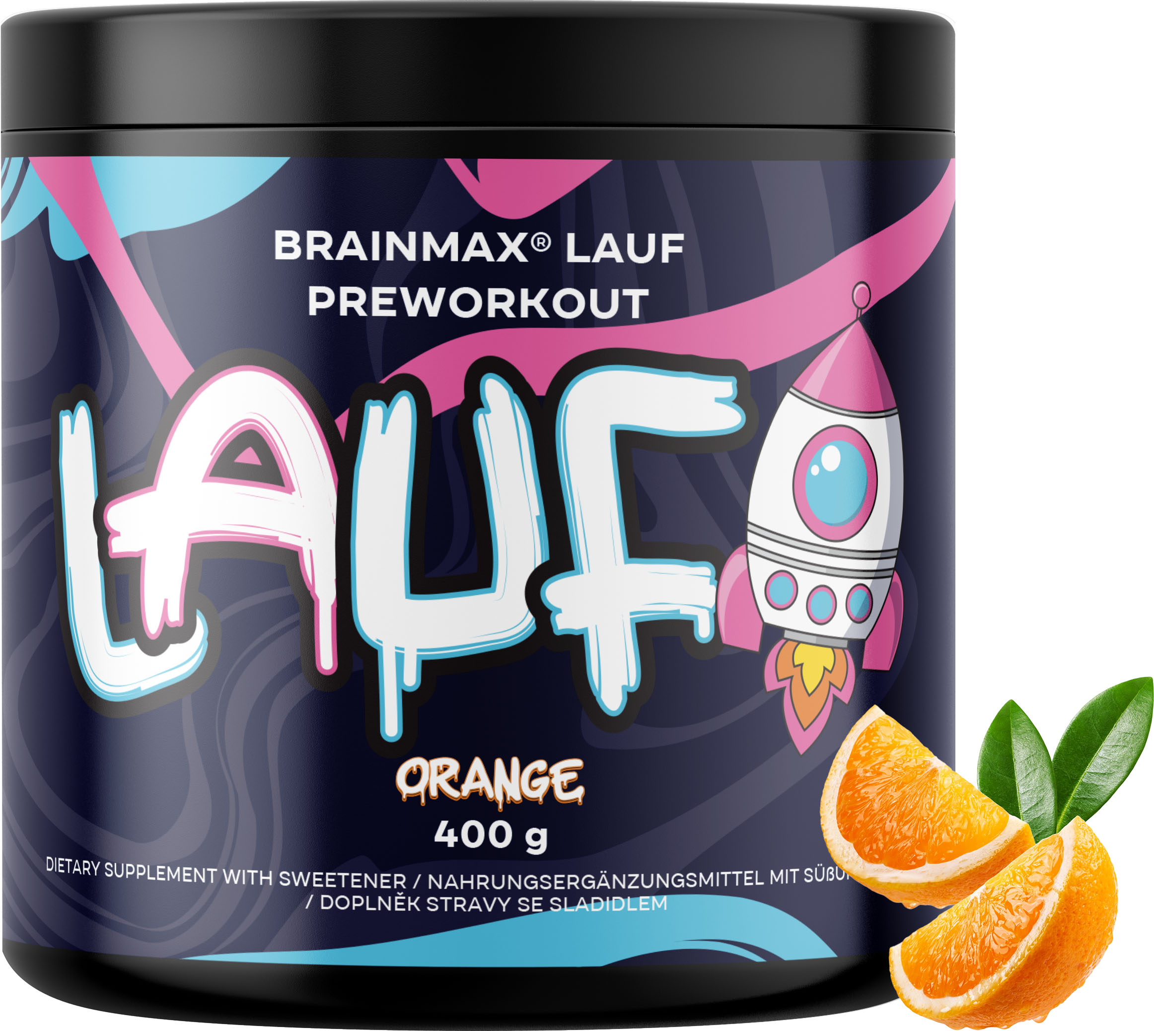 BrainMax® BrainMax® LAUF Preworkout, s kofeinem, 400 g Příchuť: Červený pomeranč Předtréninkovka pro podporu výkonu s kofeinem, STIM, doplněk stravy