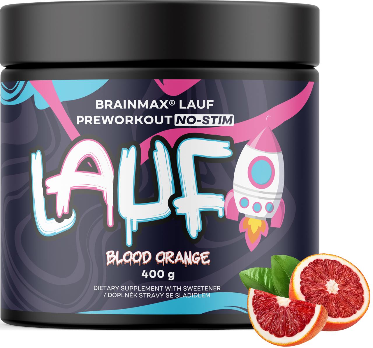 BrainMax Lauf Preworkout, free caffeine, červený pomeranč, 400 g Obrázek