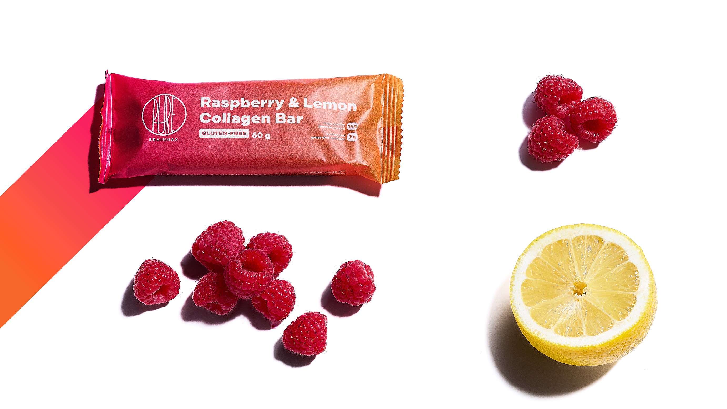 BrainMax Pure Collagen Bar, Raspberry & Lemon, kolagenová tyčinka malina & citron, 60 g Obrázek