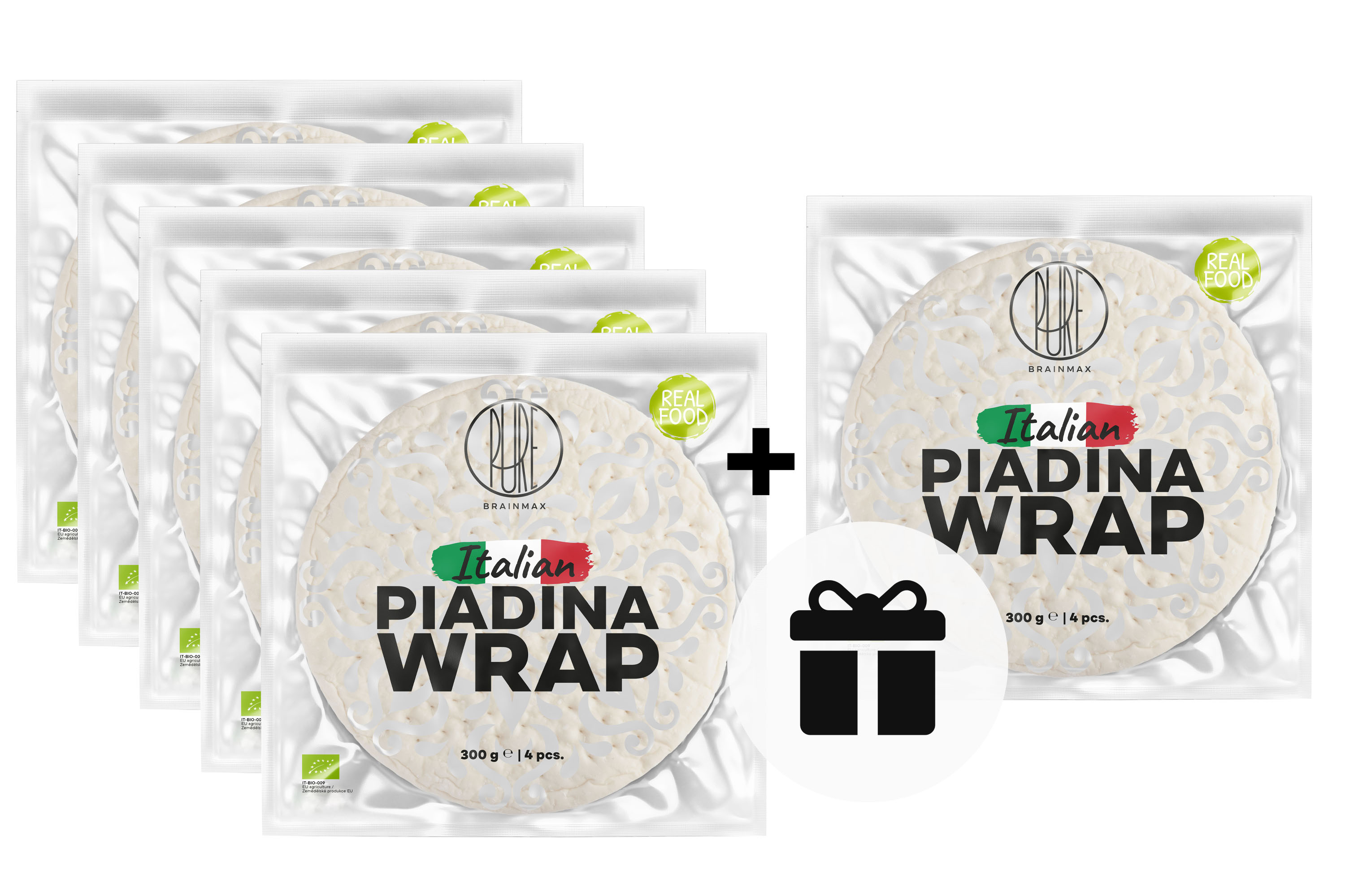 5+1 ZDARMA: BrainMax Pure Piadina Wrap BIO, 4 ks BIO tortila z Itálie, *IT-BIO-009 certifikát