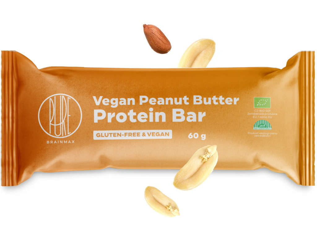 BrainMax Pure Veganská proteinová tyčinka Peanut butter, BIO, 60 g Obrázek