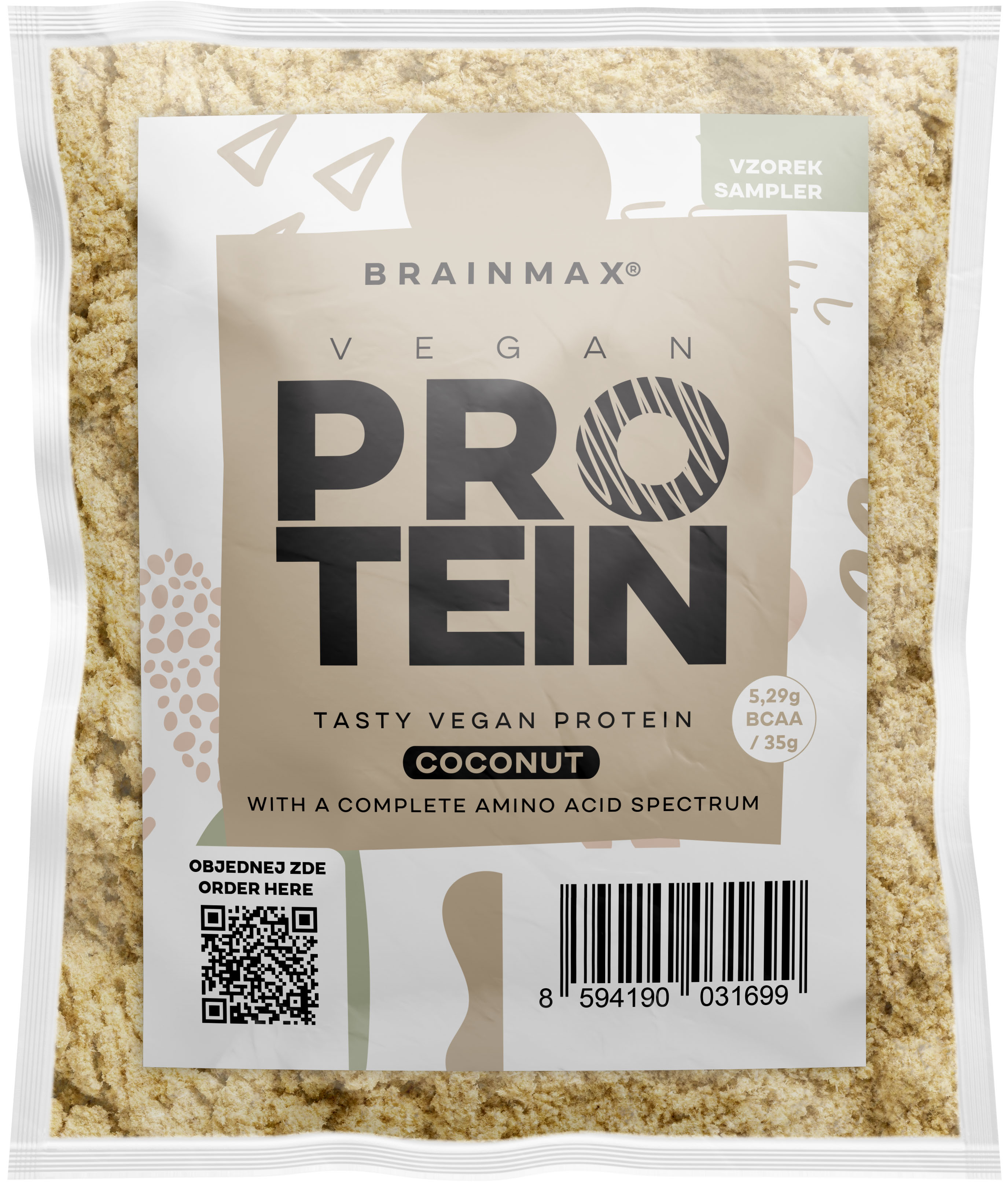 BrainMax Vegan protein, Kokos, 35 g, VZOREK 24 g bílkovin, 5,29 g BCAA, Kompletní Amino spektrum, Slazeno stévií, doplněk stravy