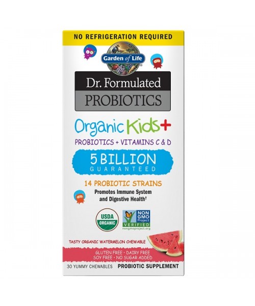 Garden of life Dr. Formulated organická probiotika pro děti, vodní meloun, 30 žvýkacích tablet, Bez nutnosti chlazení