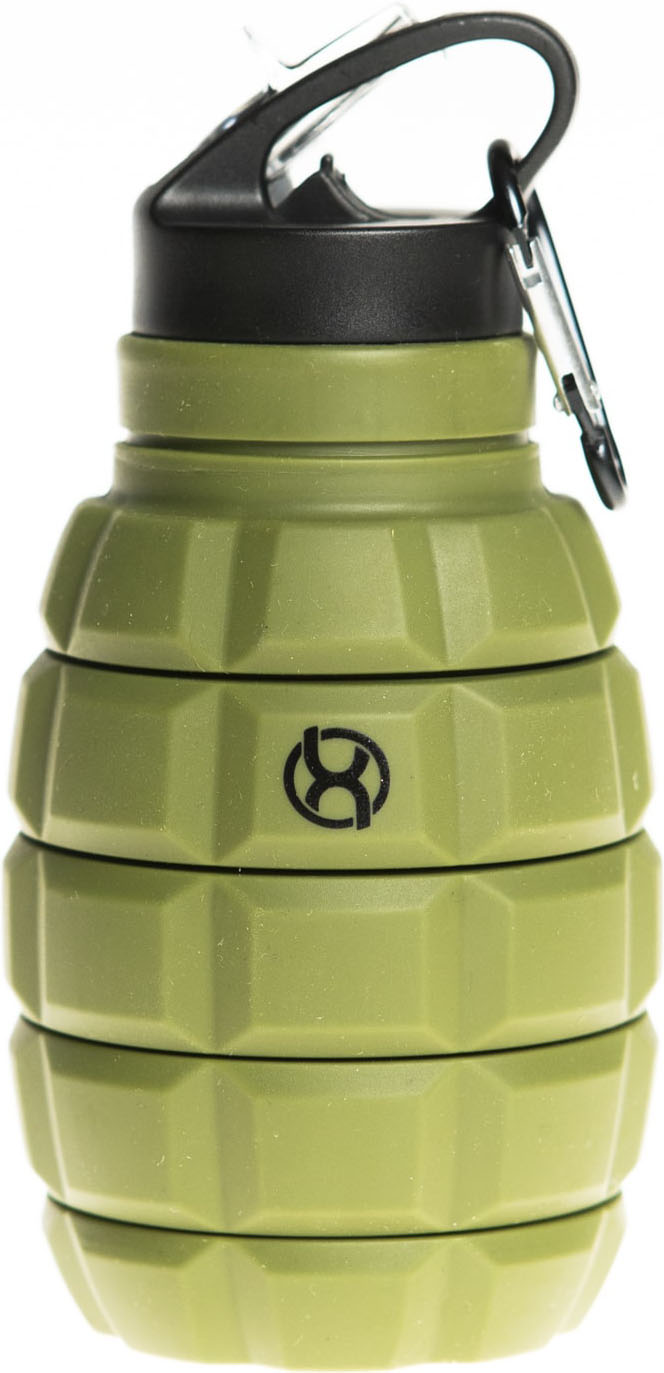 BrainMax Grenade bottle, skládací silikonová lahev na vodu, 580 ml Barva: Vojensky zelená