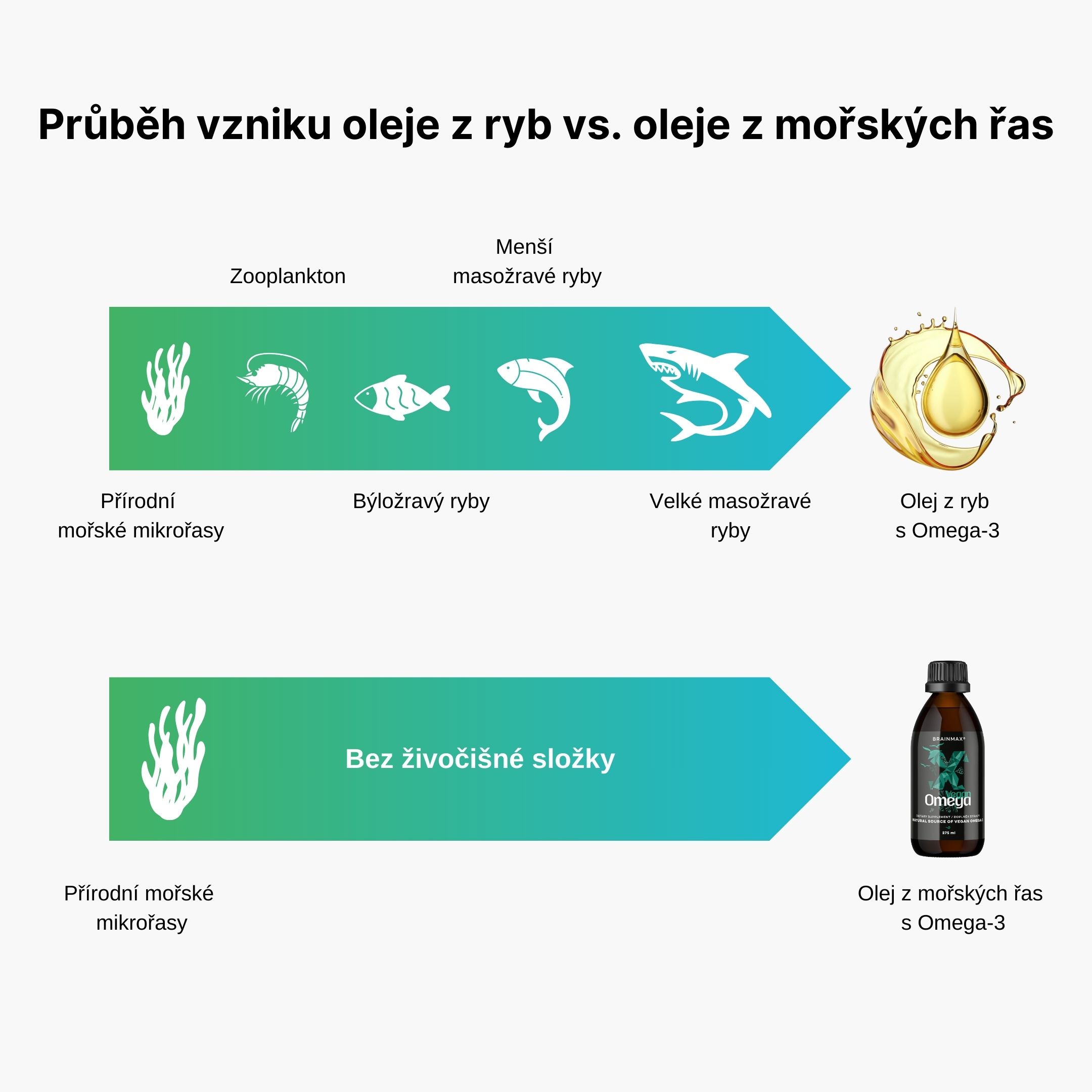 BrainMax® BrainMax® Vegan Omega 3, 2850 mg DHA & EPA, 275 ml Nejčistší zdroj Omega 3, MEGA dávka DHA, Polyfenolová ochrana, D3 & K2, 25 až 50 dávek, 100% VEGAN, doplněk stravy