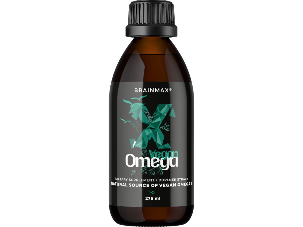 Levně BrainMax Vegan Omega 3, 2850 mg DHA & EPA, 275 ml Nejčistší zdroj Omega 3, MEGA dávka DHA, Polyfenolová ochrana, D3 & K2, 25 až 50 dávek, 100% VEGAN, doplněk stravy