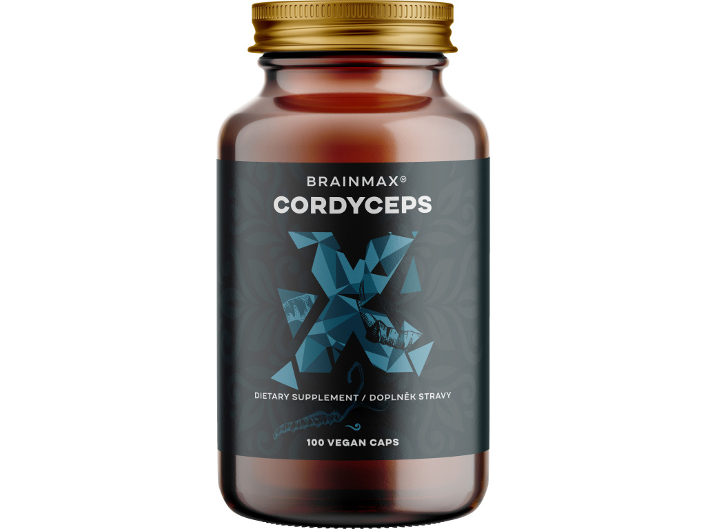 BrainMax Cordyceps extrakt, 50% koncentrace polysacharidů a 20 % β-1,3/1,6 D-glukanů, 500 mg, 100 rostlinných kapslí, 500 mg, 100 rostlinných kapslí Extrakt z Cordycepsu s 50 % polysacharidů a s garantovaným minimálním obsahem 20 % beta-1,3/1,6 D-glukanů,