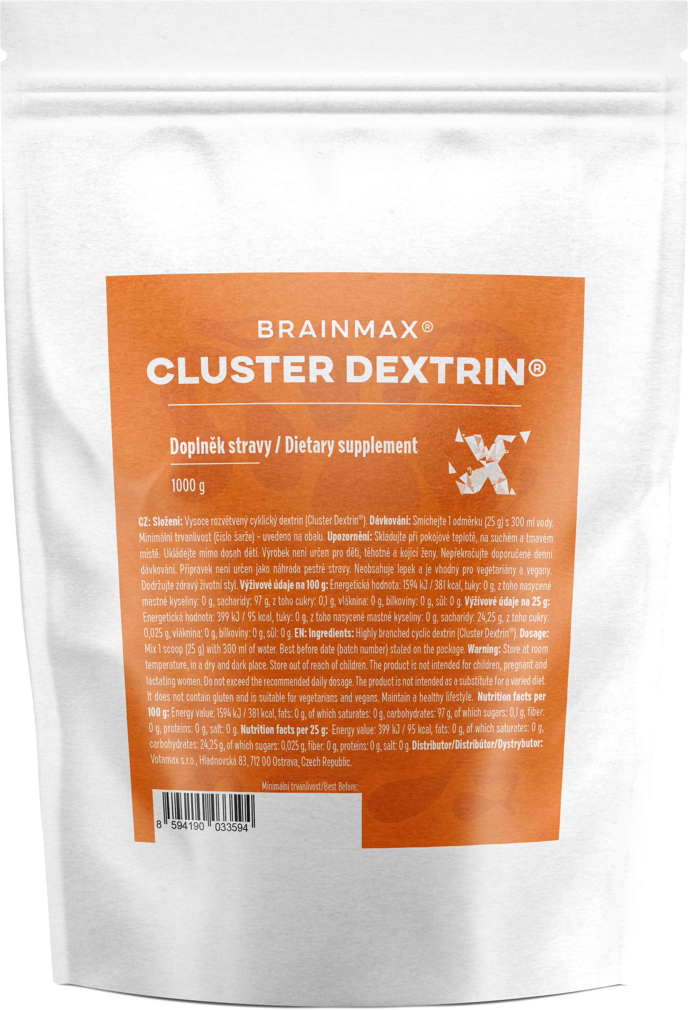 BrainMax Cluster Dextrin®, 1000 g Sacharid s postupným uvolňováním energie pro vytrvalostní sporty, doplněk stravy
