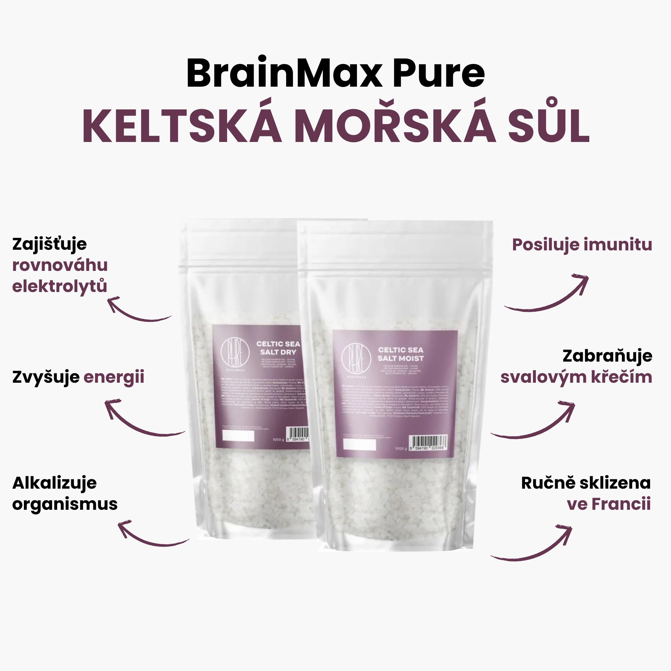 Levně BrainMax Pure Celtic Sea Salt, Dry, Keltská mořská sůl, suchá, 2000 g Keltská mořská sůl