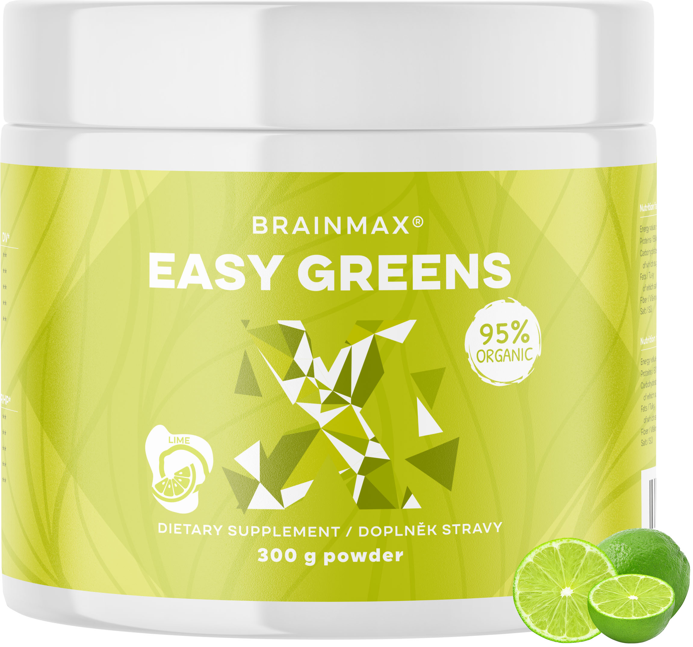 BrainMax Easy Greens, Limetka, 300 g Směs zelených potravin s BIO kurkumou, stévií a citronovou trávou, 30 dávek, doplněk stravy