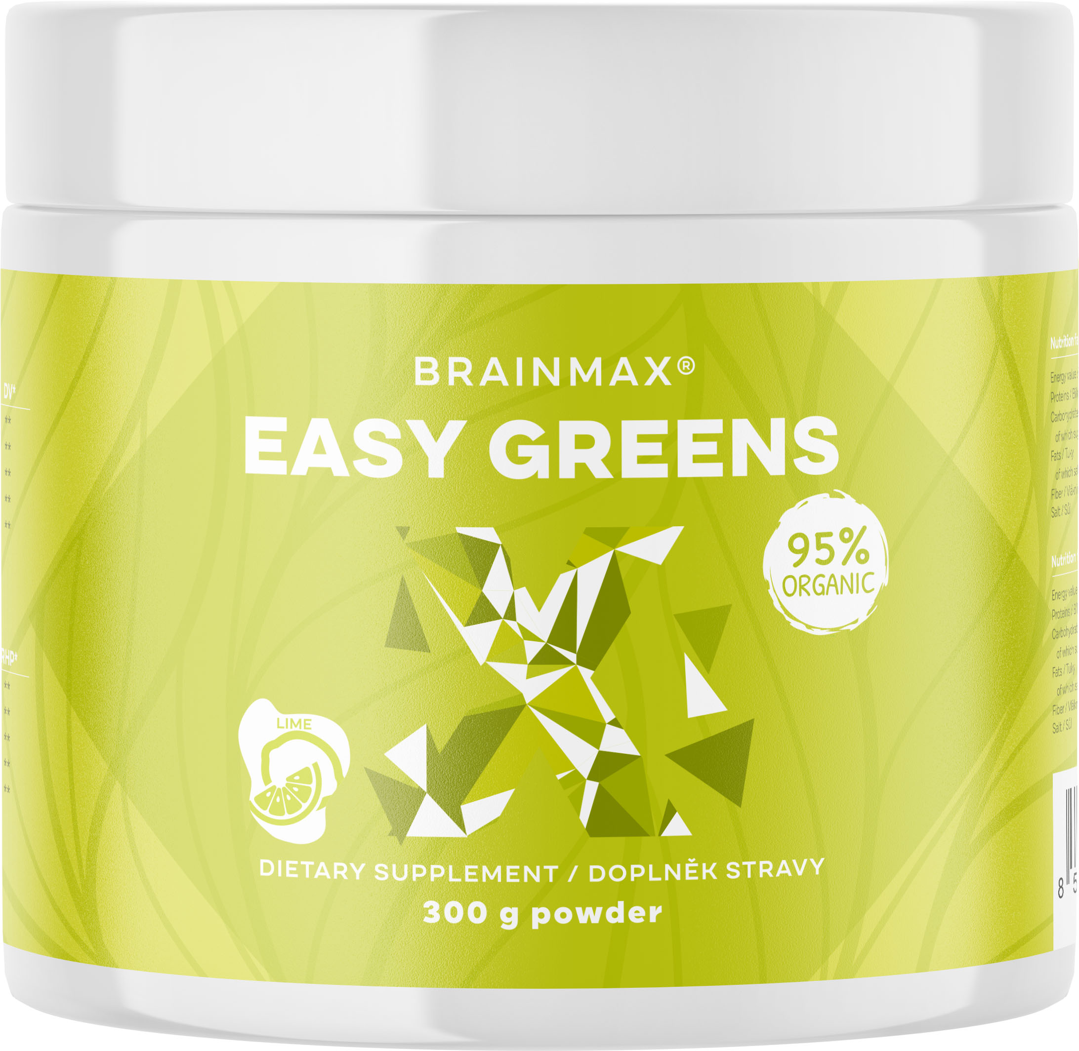 BrainMax Easy Greens, Limetka, 300 g Směs zelených potravin s BIO kurkumou, stévií a citronovou trávou, 30 dávek, doplněk stravy