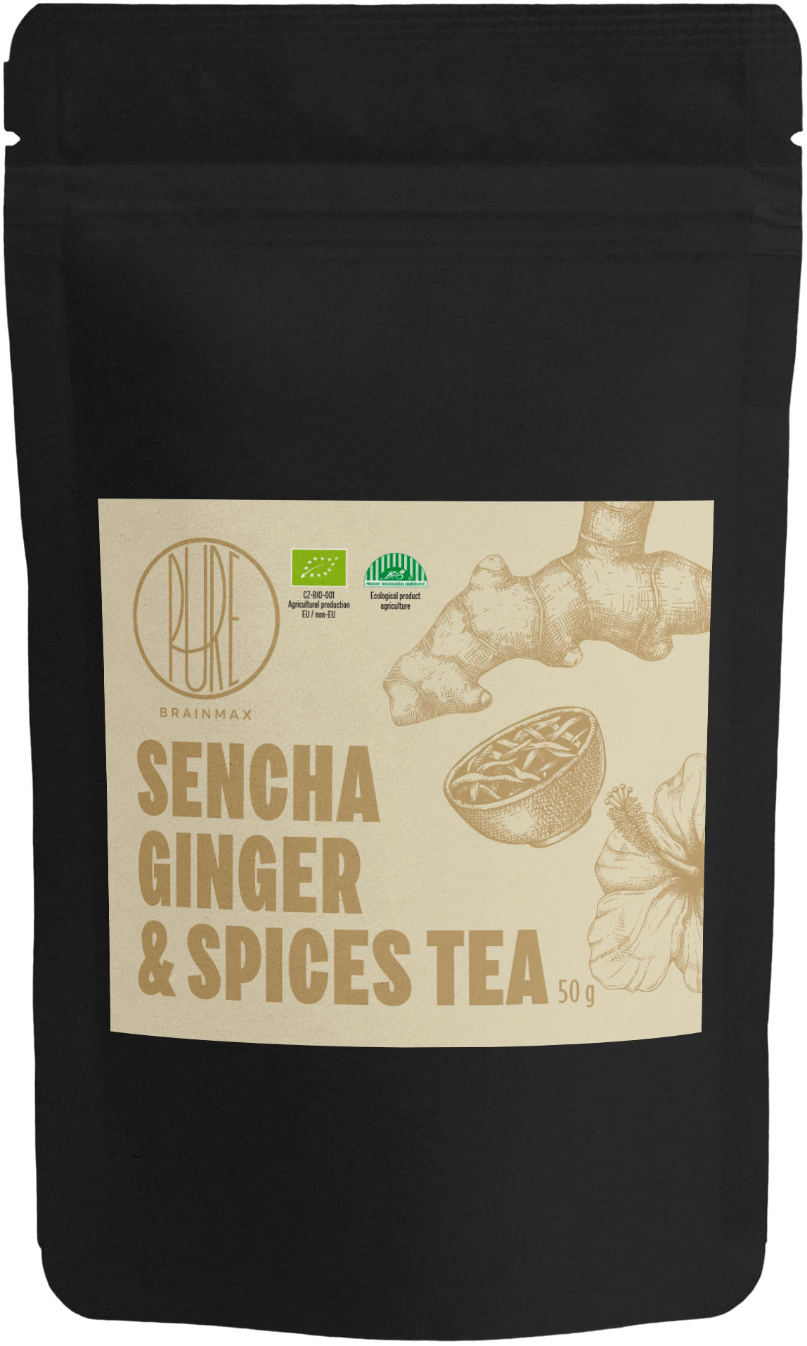 BrainMax Pure Sencha Ginger & Spices, Sencha se zázvorem a kořením, BIO, 50 g Objem: 50 g *CZ-BIO-001 certifikát / zelený čaj se zázvorem a směsi koření