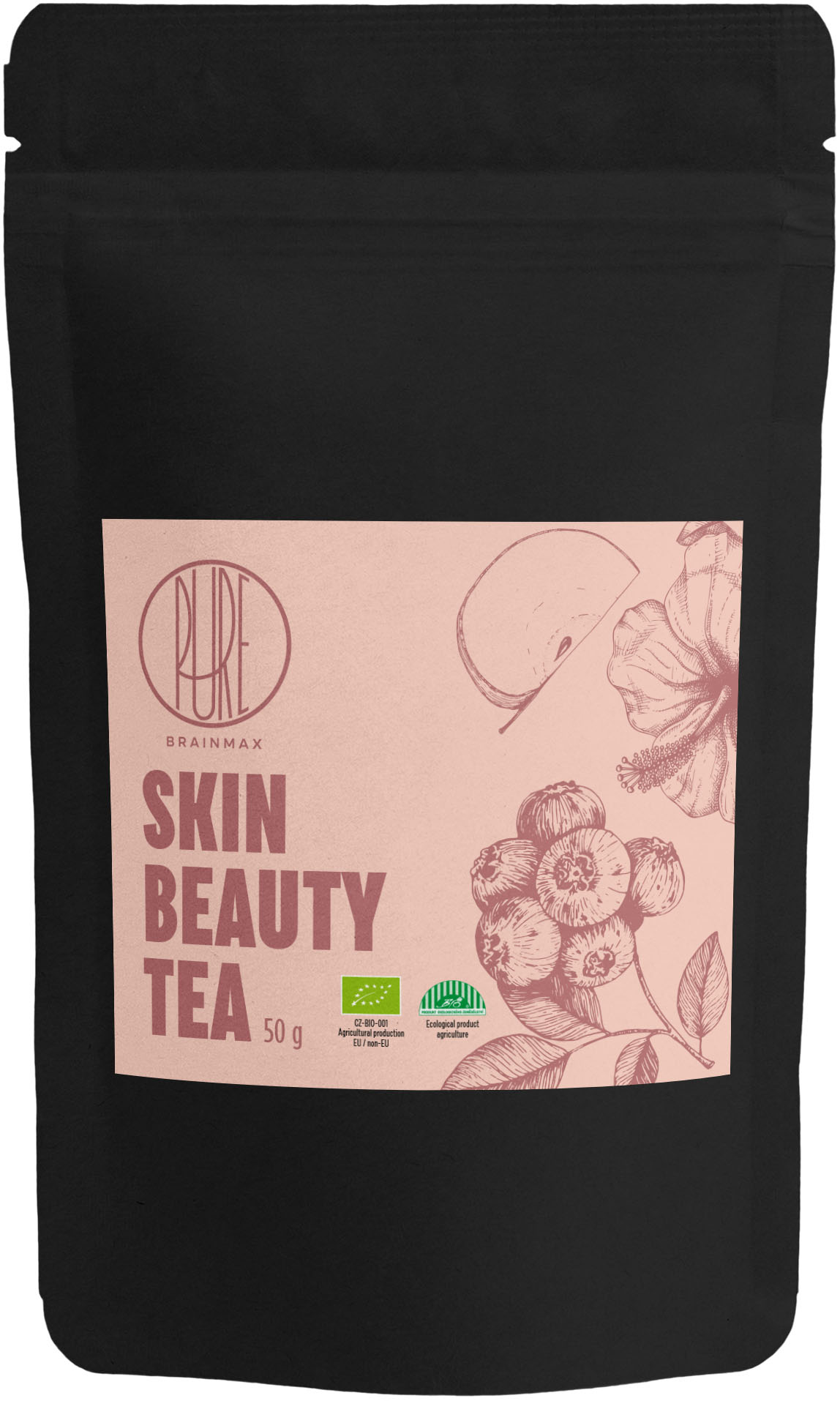 Levně BrainMax Pure Skin Beauty Tea, čaj pro hezkou pleť, 50 g, BIO Objem: 50 g *CZ-BIO-001 certifikát / Sypaný čaj se směsí bylin pro podporu pleti, vlasů a nehtů