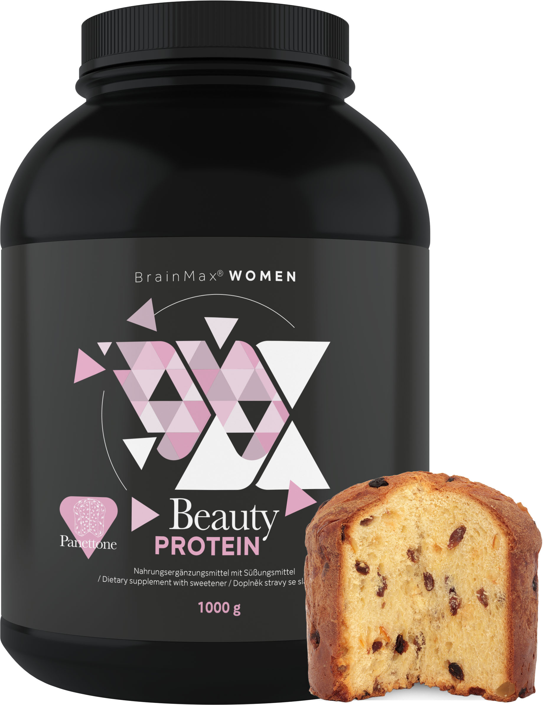 Levně BrainMax Women Beauty Protein, protein pro ženy s kolagenem, keratinem a vitamíny, 1000 g Příchuť: Panettone Nativní syrovátkový protein nejvyšší kvality s prémiovým kolagenem Naticol® a dalšími složkami, 28 dávek, doplněk stravy