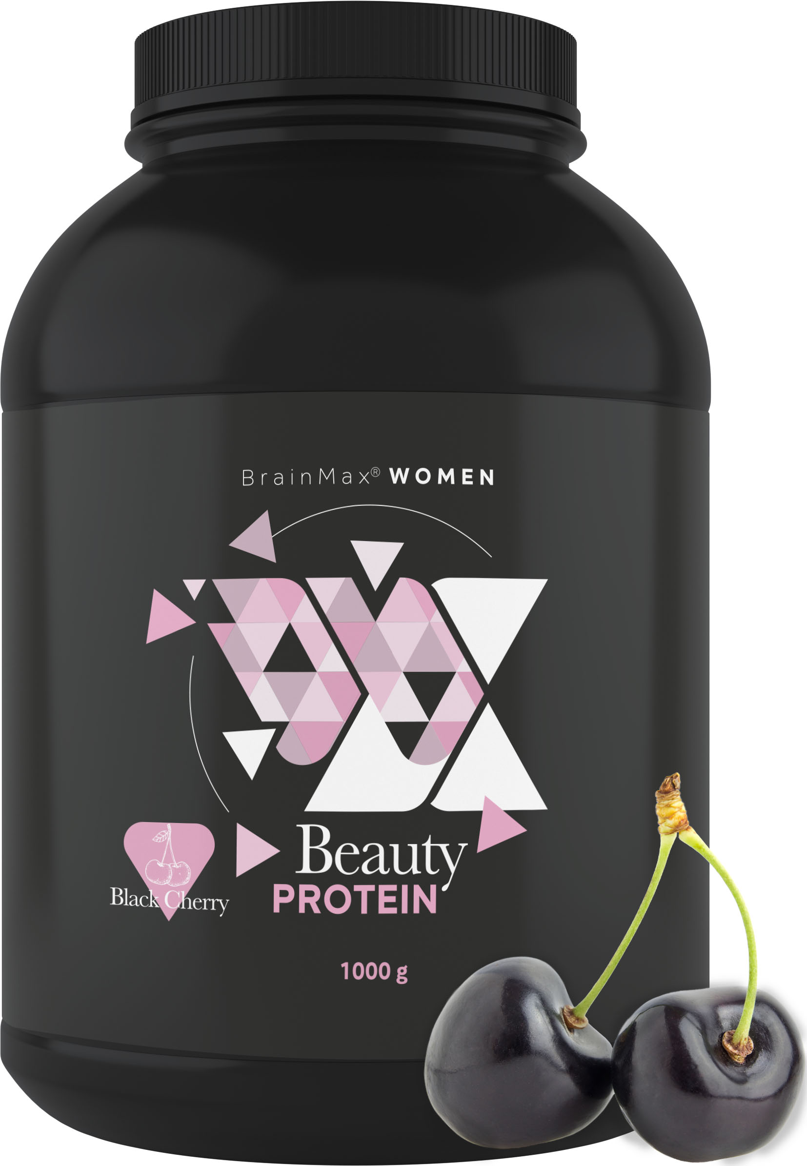 BrainMax Women Beauty Protein, protein pro ženy s kolagenem, keratinem a vitamíny, 1000 g Příchuť: Black Cherry Nativní syrovátkový protein nejvyšší kvality s prémiovým kolagenem Naticol® a dalšími složkami, 28 dávek, doplněk stravy