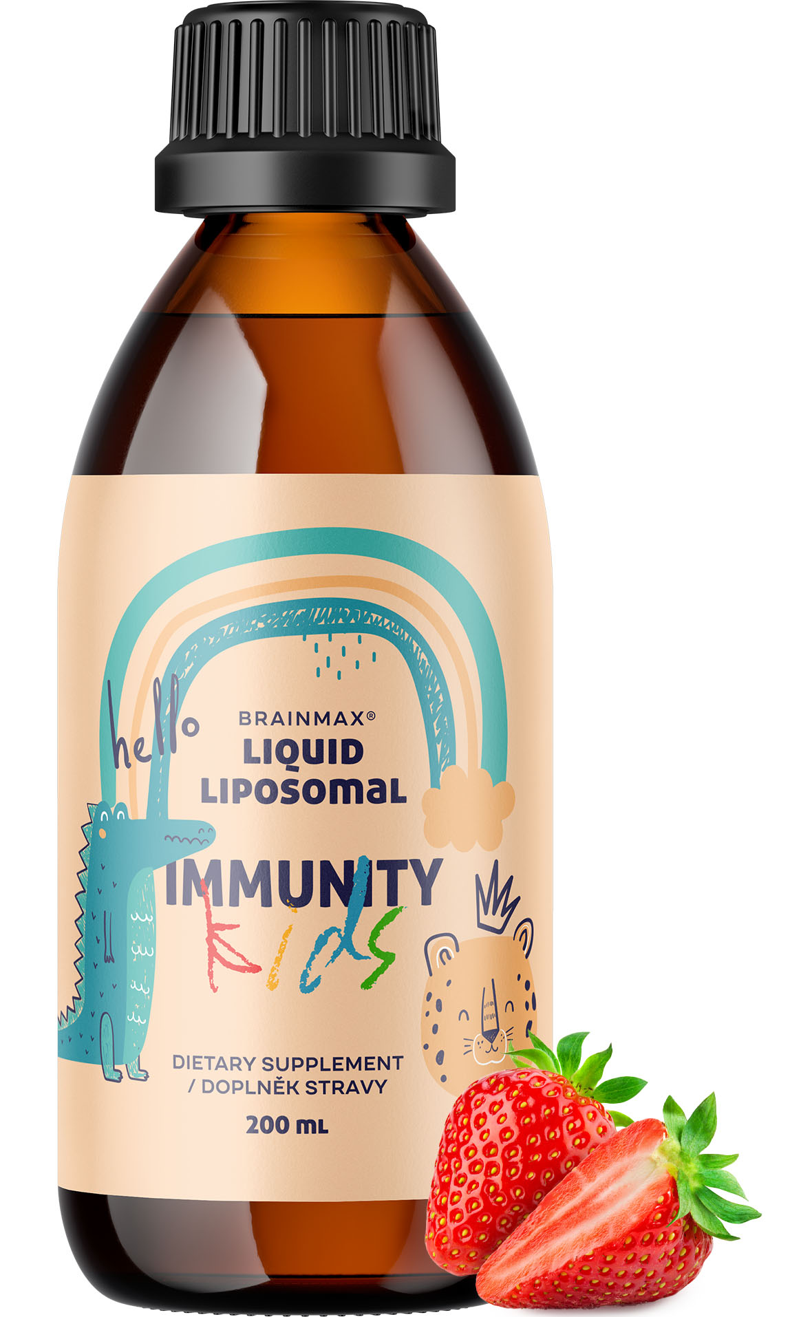 Levně BrainMax Lipozomální Komplex Vitamínů pro Děti, Podpora Imunity, jahoda, 200 ml BrainMax Liquid Liposomal Immunity Kids, Vitamin C, D, Zinek a Beta Glukany v optimální dávce pro děti, doplněk stravy