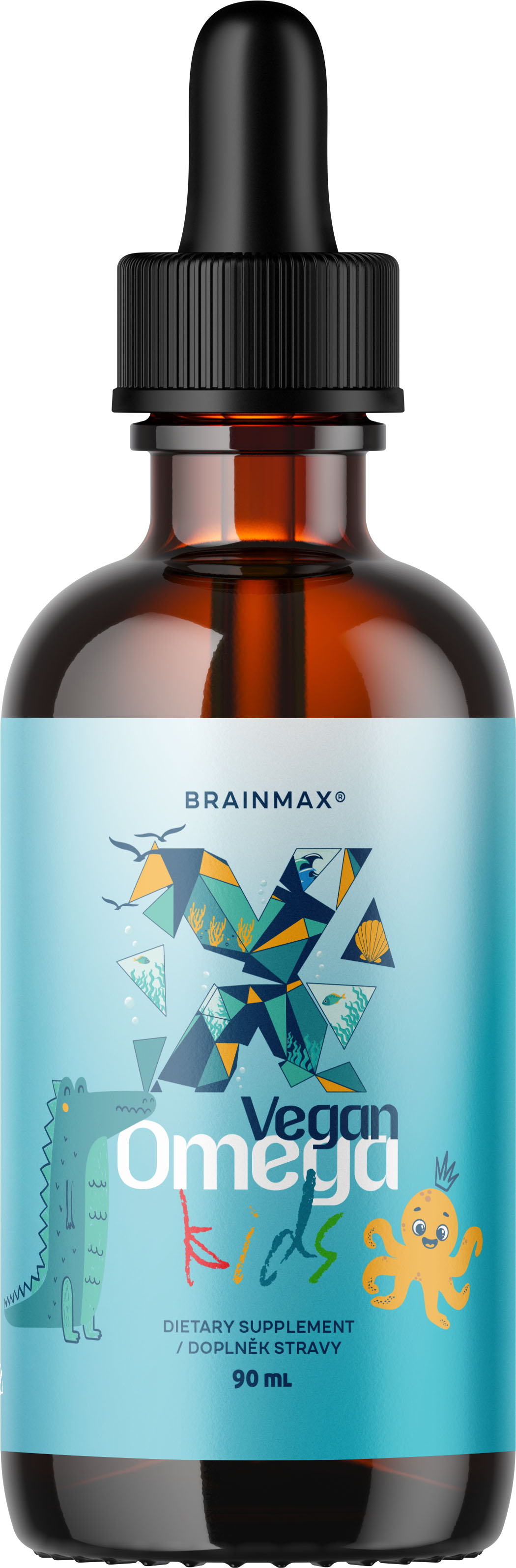 BrainMax® BrainMax® Vegan Omega Kids, omega-3 pro děti, 90 ml Nejčistší zdroj Omega 3, 696 mg DHA, Polyfenolová ochrana, D3 & K2, 45 dávek, 100% VEGAN