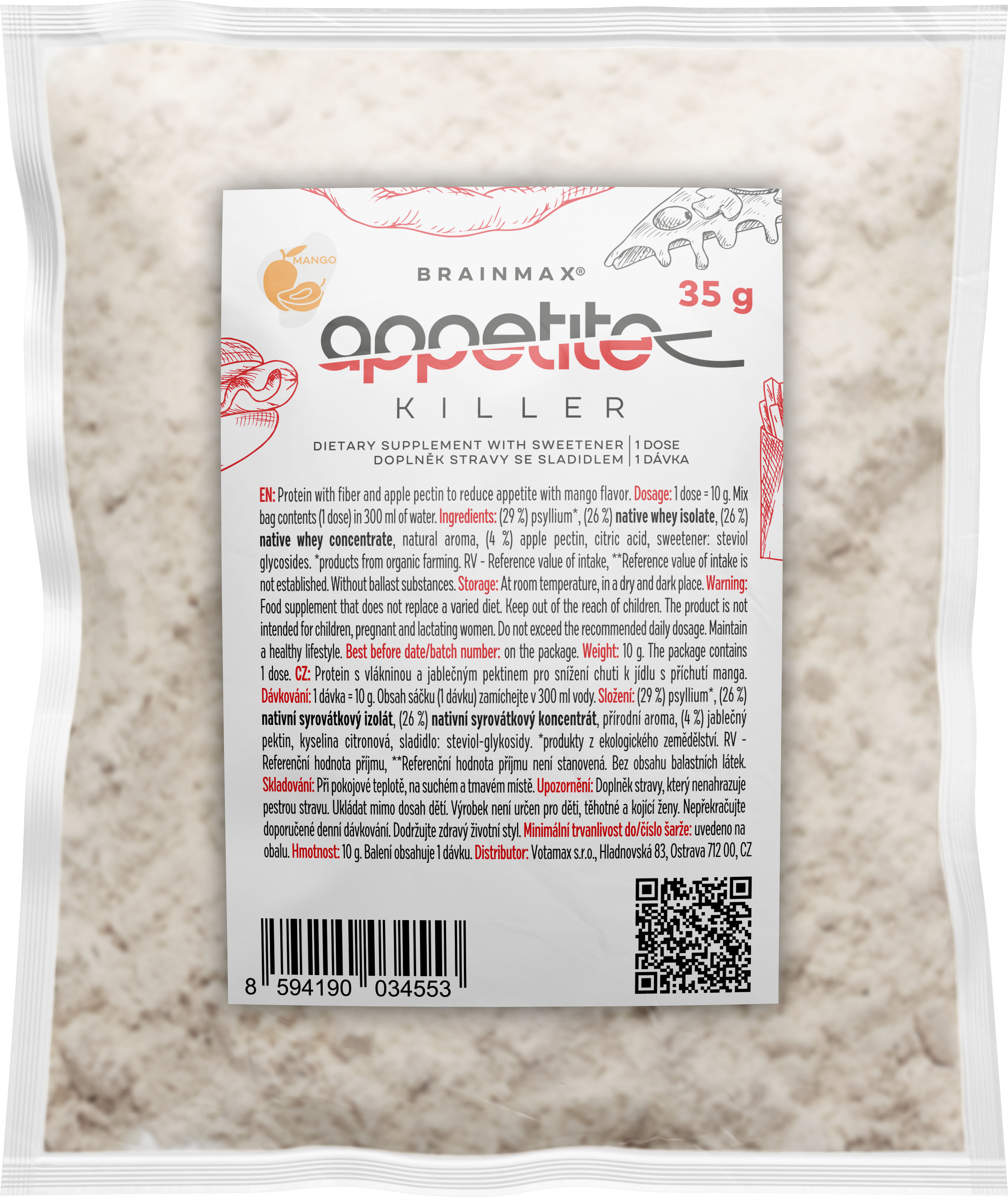 BrainMax Appetite Killer, 35 g, VZOREK Nápoj s vlákninou a proteiny pro kontrolu apetitu, redukci hmotnosti a tuku, zdravé hubnutí, doplněk stravy