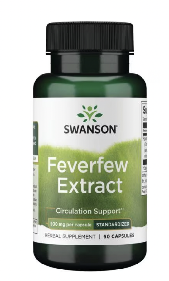 Levně Swanson Feverfew Extrakt (Řimbaba obecná), standardizovaný extrakt, 500 mg, 60 kapslí