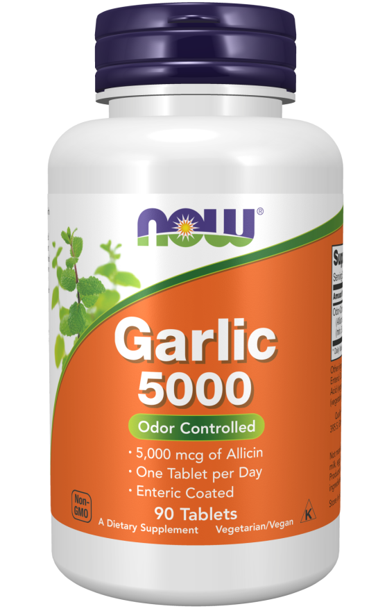 Now® Foods NOW Garlic 5000 mcg alicinu, česnekový olej bez zápachu, 90 enterosolventních tablet
