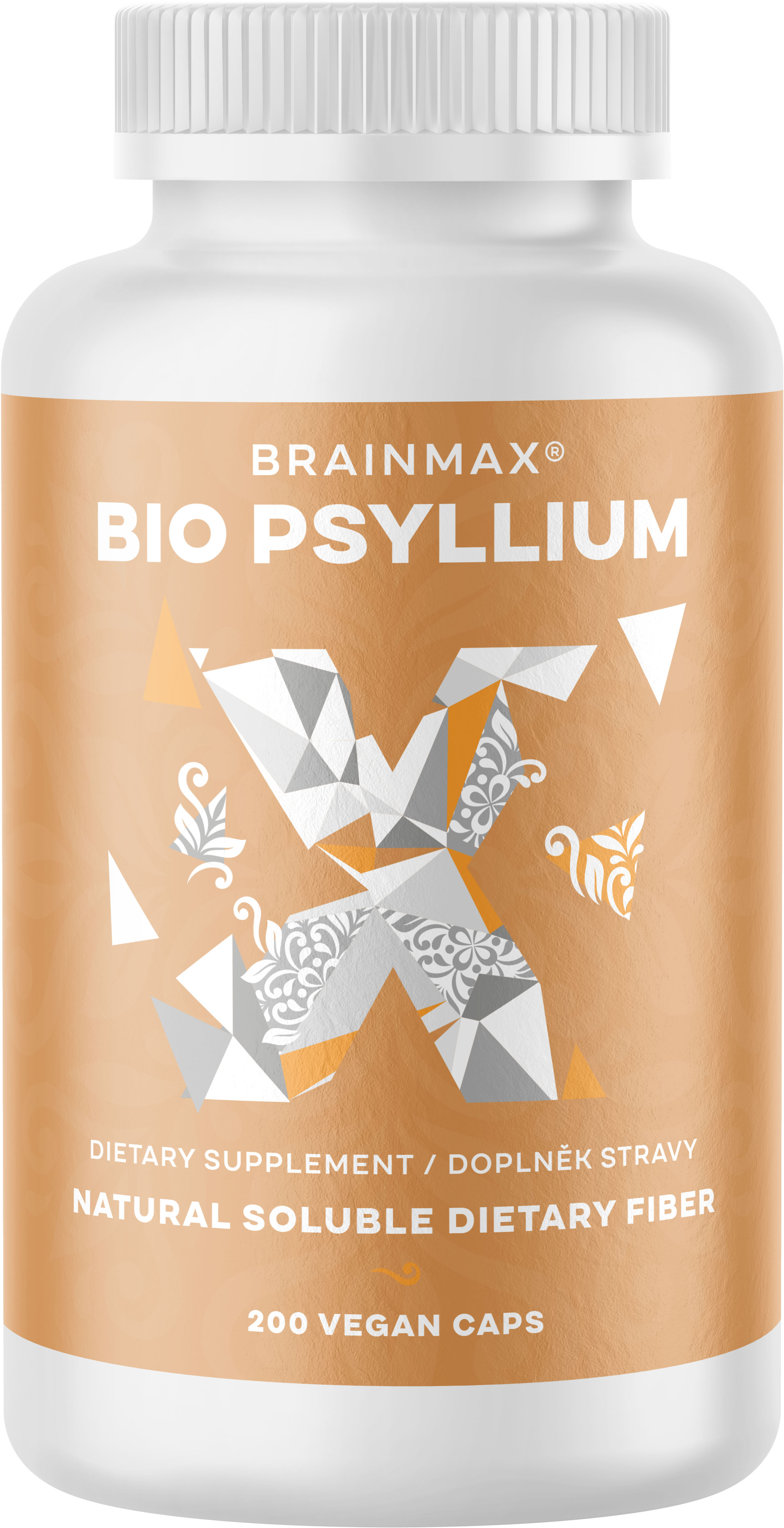 BrainMax BIO Psyllium, 800 mg, 200 rostlinných kapslí Vláknina pro zdraví trávicího traktu, při špatném trávení, zácpě a nadýmání, doplněk stravy, *CZ-BIO-001 certifikát