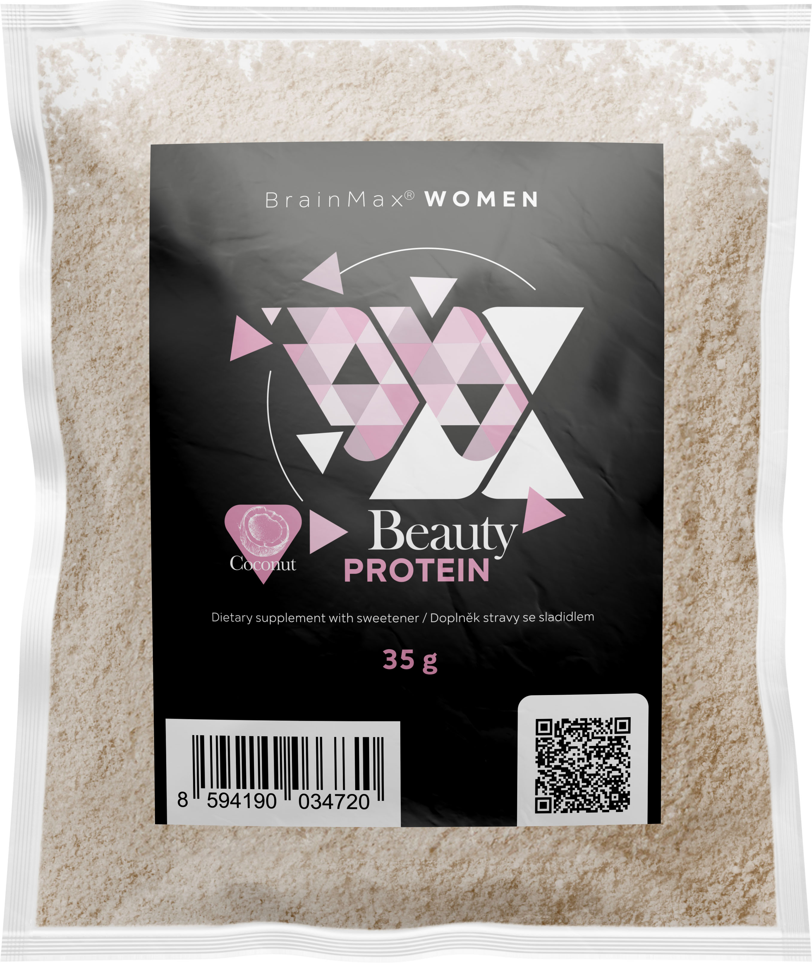 BrainMax® BrainMax® Women Beauty Protein, protein pro ženy s kolagenem, keratinem a vitamíny, 35 g, VZOREK Příchuť: Kokos Nativní syrovátkový protein nejvyšší kvality s prémiovým kolagenem Naticol® a dalšími složkami, doplněk stravy