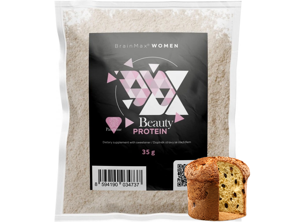 Levně BrainMax Women Beauty Protein, protein pro ženy s kolagenem, keratinem a vitamíny, 35 g, VZOREK Příchuť: Panettone Nativní syrovátkový protein nejvyšší kvality s prémiovým kolagenem Naticol® a dalšími složkami, doplněk stravy