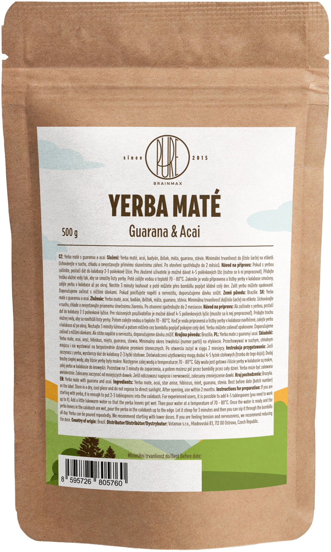 BrainMax Pure Yerba Maté, Guarana és Acai, 500 g Obrázek