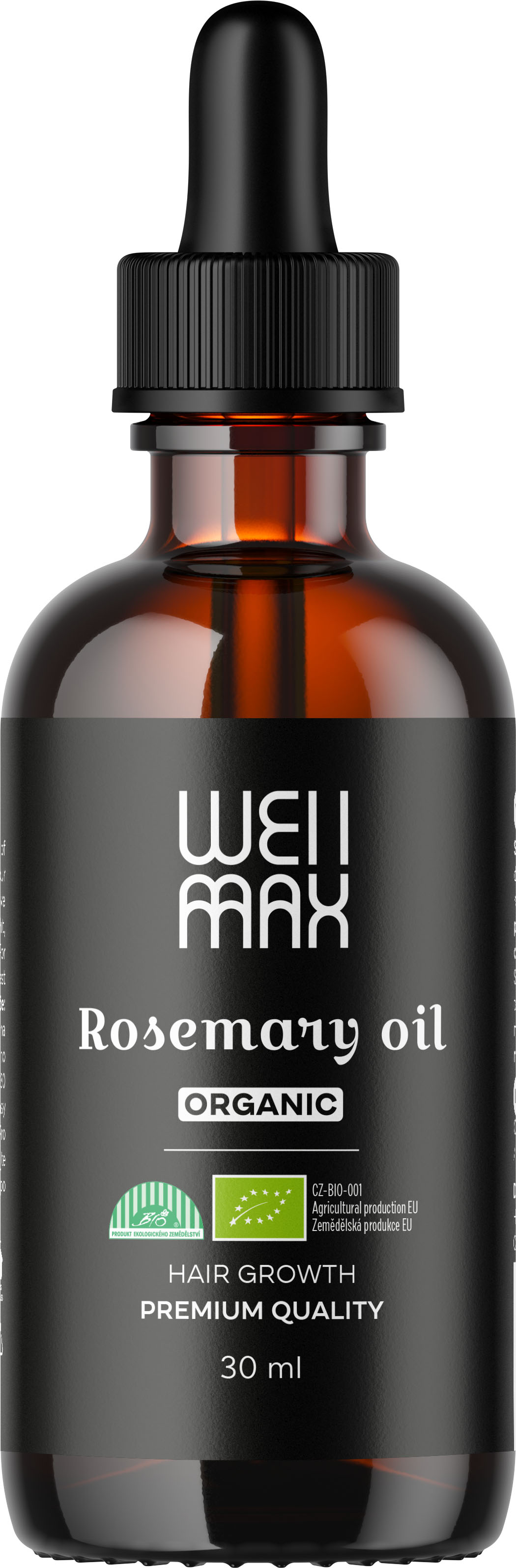 Levně WellMax Rosemary oil, rozmarýnový olej, BIO, 30 ml Olej z rozmarýnu lékařského pro posílení vlasů a pro regeneraci vlasové pokožky, *CZ-BIO-001 certifikát