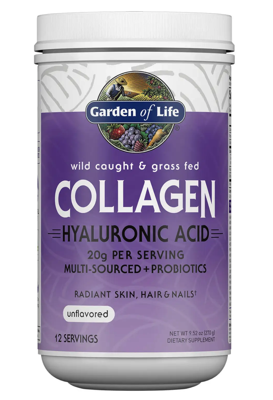 Garden of life Wild-Caught & Grass-Fed Collagen with Hyaluronic Acid Powder (Kolagen - Kolagenní peptidy), Bez příchutě, 270 g