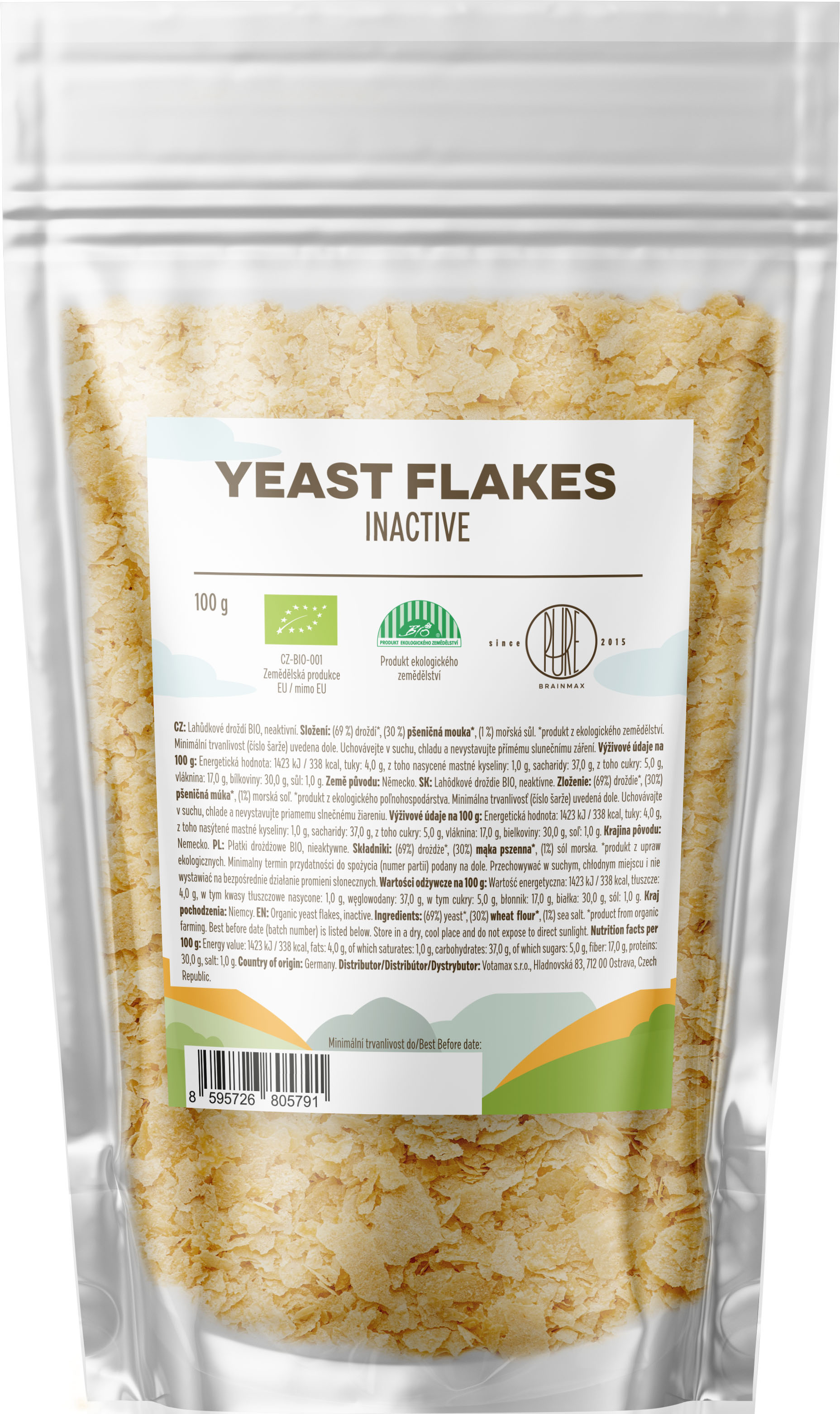 BrainMax Pure Yeast flakes, lahůdkové droždí, BIO, 100 g *CZ-BIO-001 certifikát