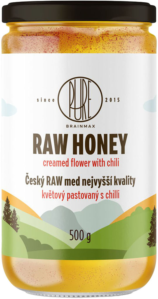 Levně BrainMax Pure RAW med květový s chilli, 500 g Raw květový med s kájenským pepřem