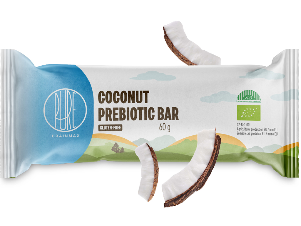 BrainMax Pure Coconut Prebiotic Bar, tyčinka s vlákninou, Kokos, BIO, 60 g *CZ-BIO-001 certifikát / kokosová tyčinka s vlákninou