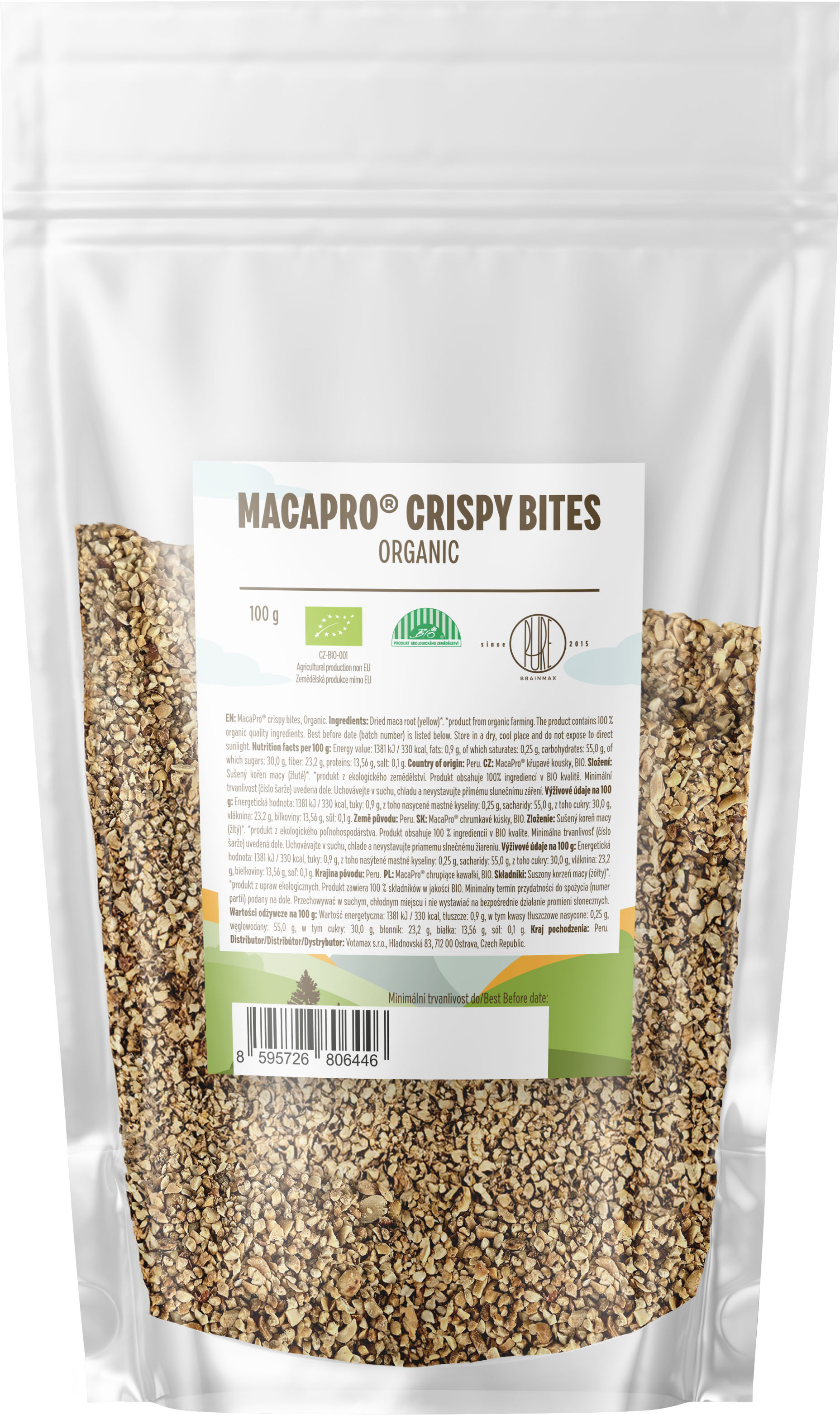 BrainMax Pure MacaPro® Crispy Bites, maca kousky, BIO, 100 g Křupavé kousky organické macy / *CZ-BIO-001 certifikát